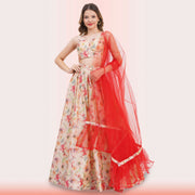 Custom-Designed Floral Lehenga Choli Set with Ruffled Dupatta