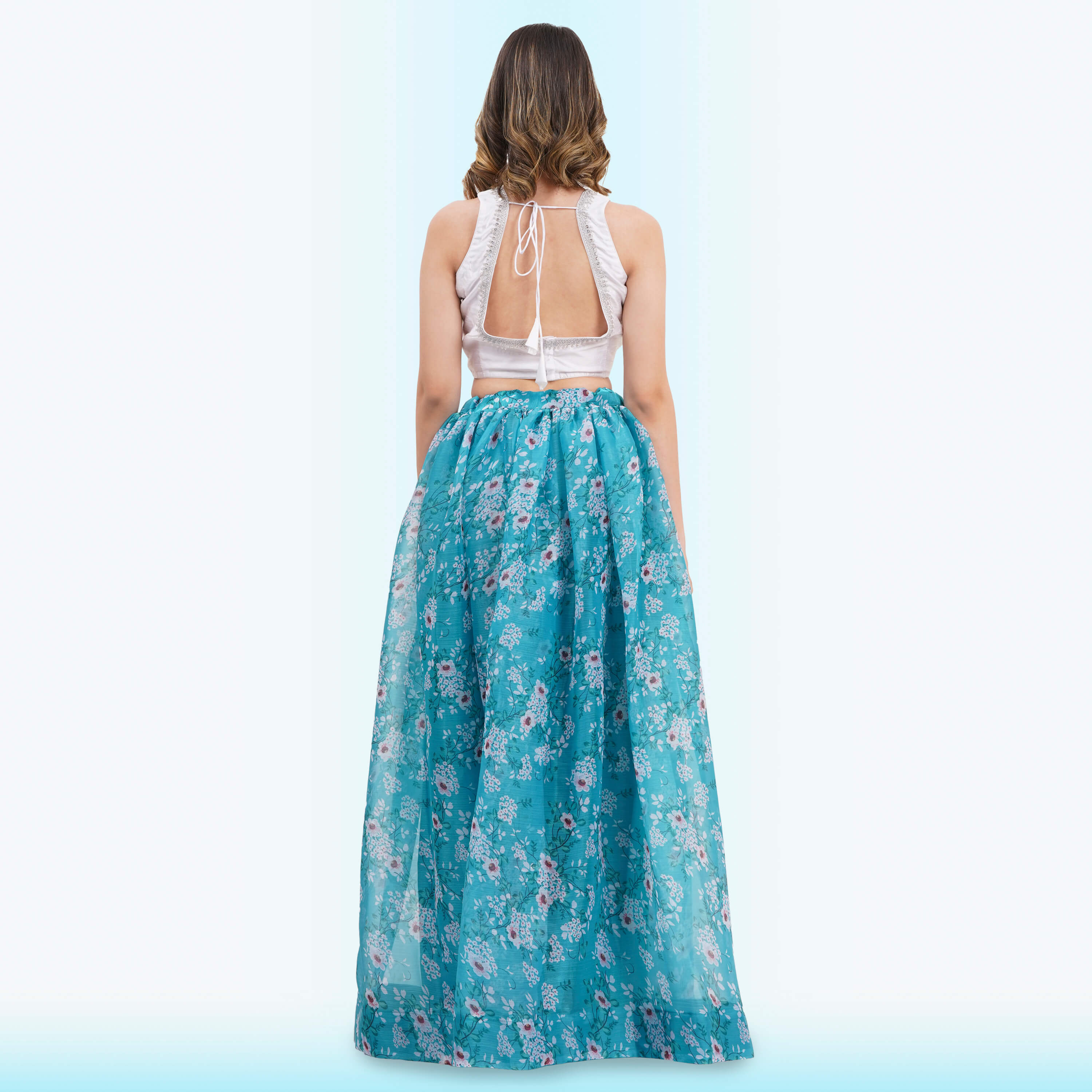 Custom-Designed Serene Turquoise Floral Lehenga Choli
