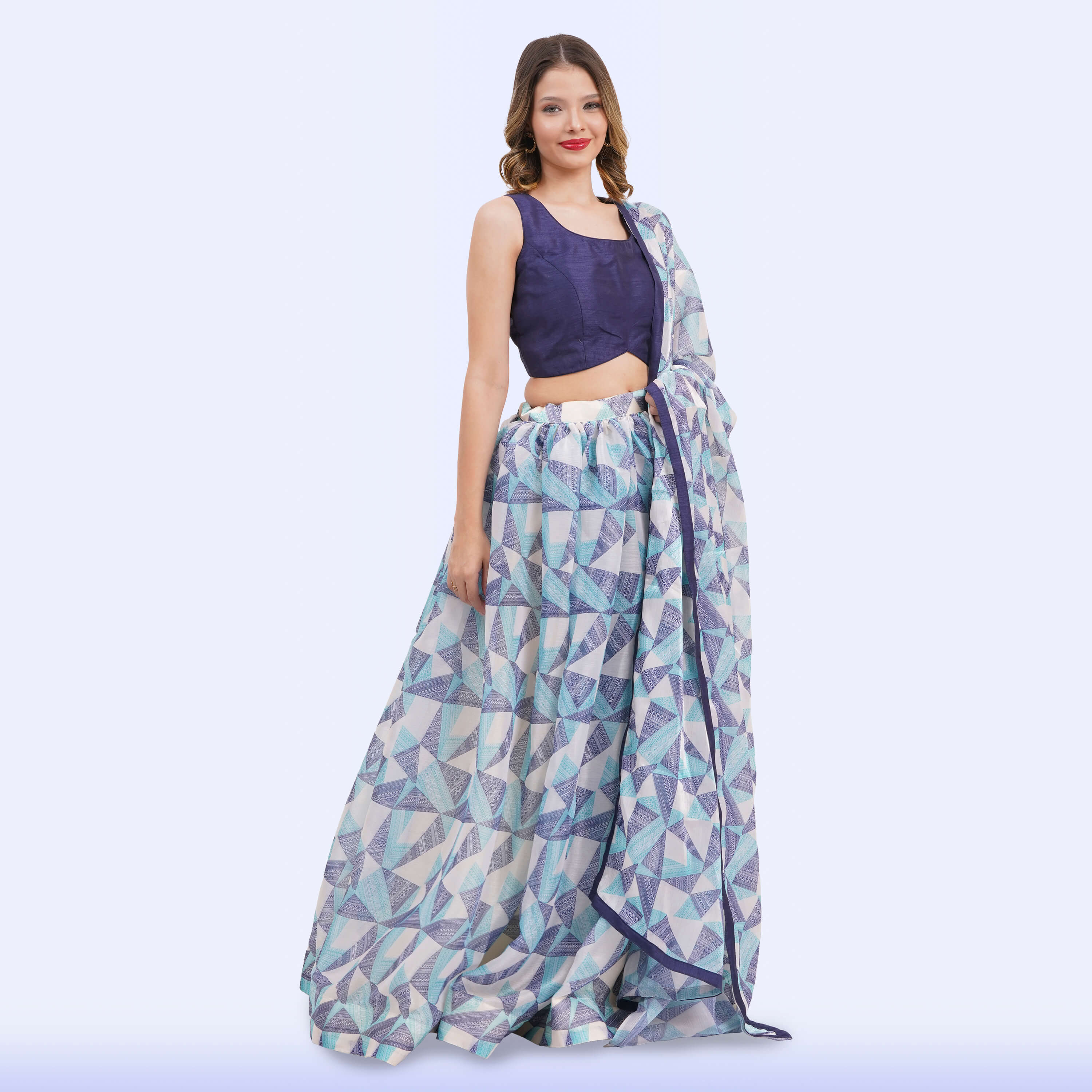 Custom-Designed Chic Geometric Print Lehenga Choli Set