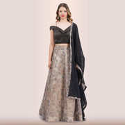 Contemporary Charcoal & Muted Print Lehenga Choli Set