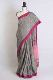 Exclusive Soft Cotton Saree with Woven Thread Work in Gray and Pink