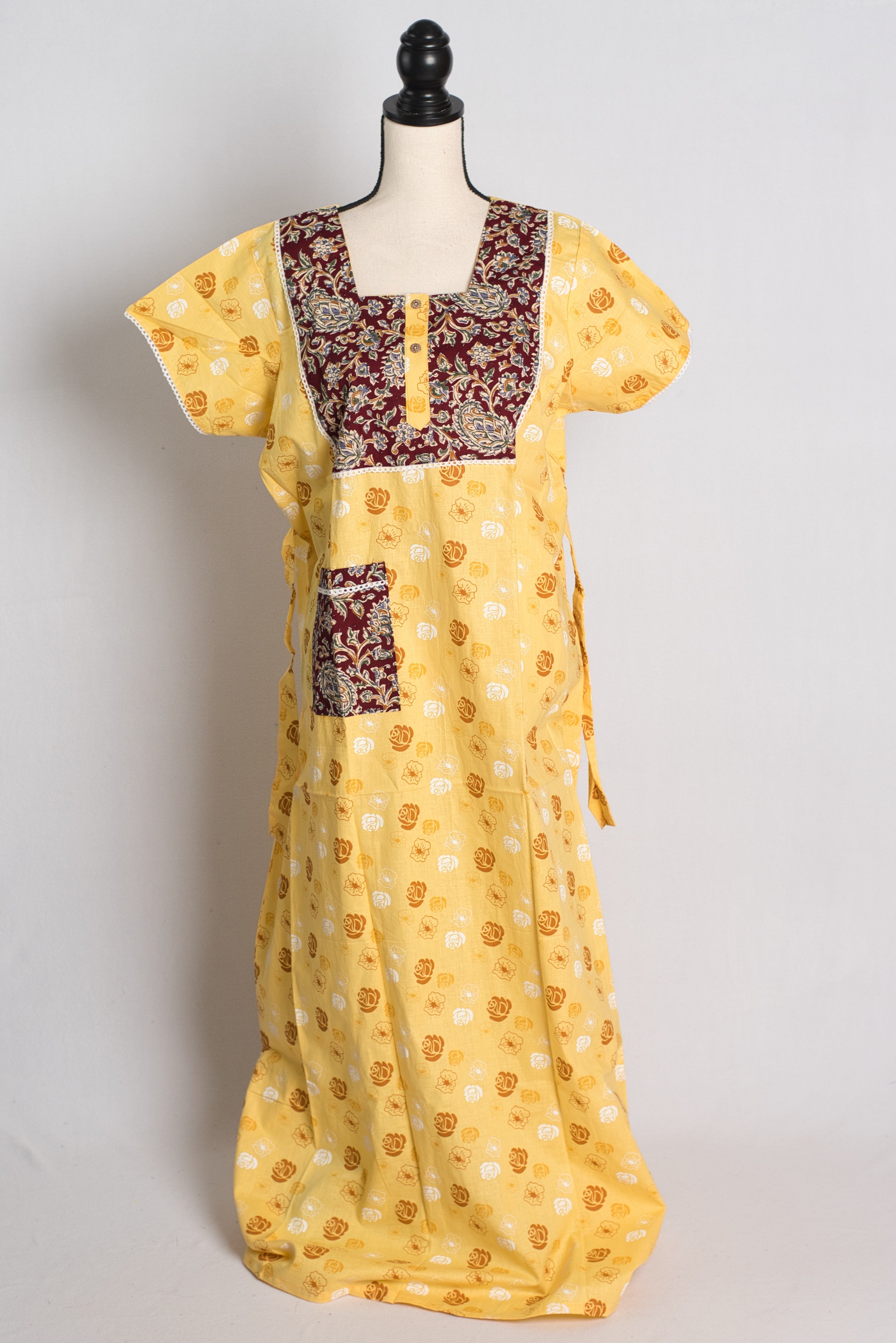 Yellow Pure Cotton Women Indian Nighty