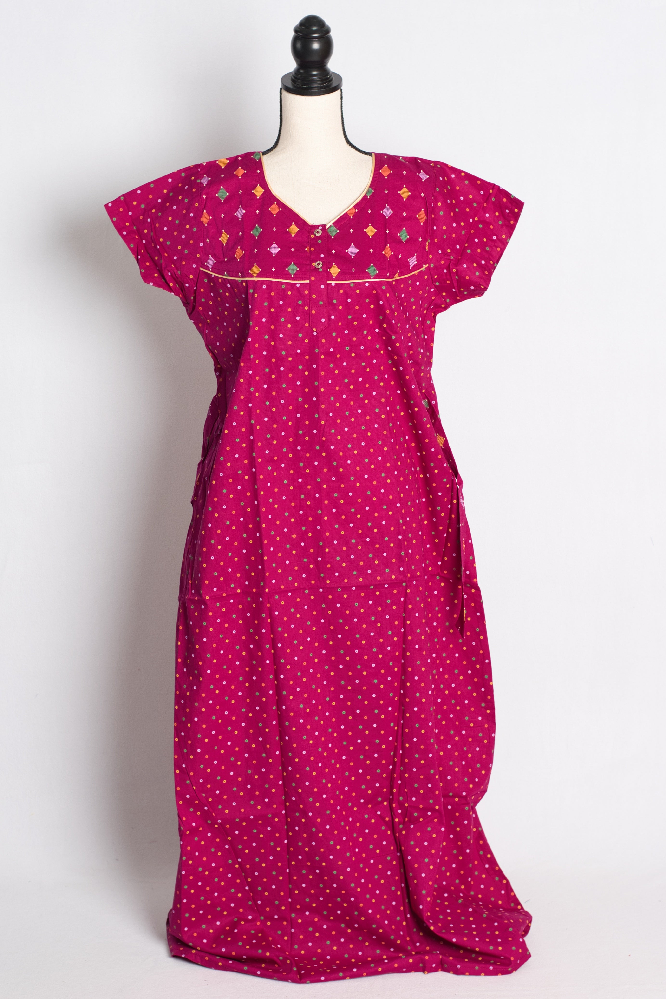 Purple Polka Dot Pure Cotton Indian Women Nighty