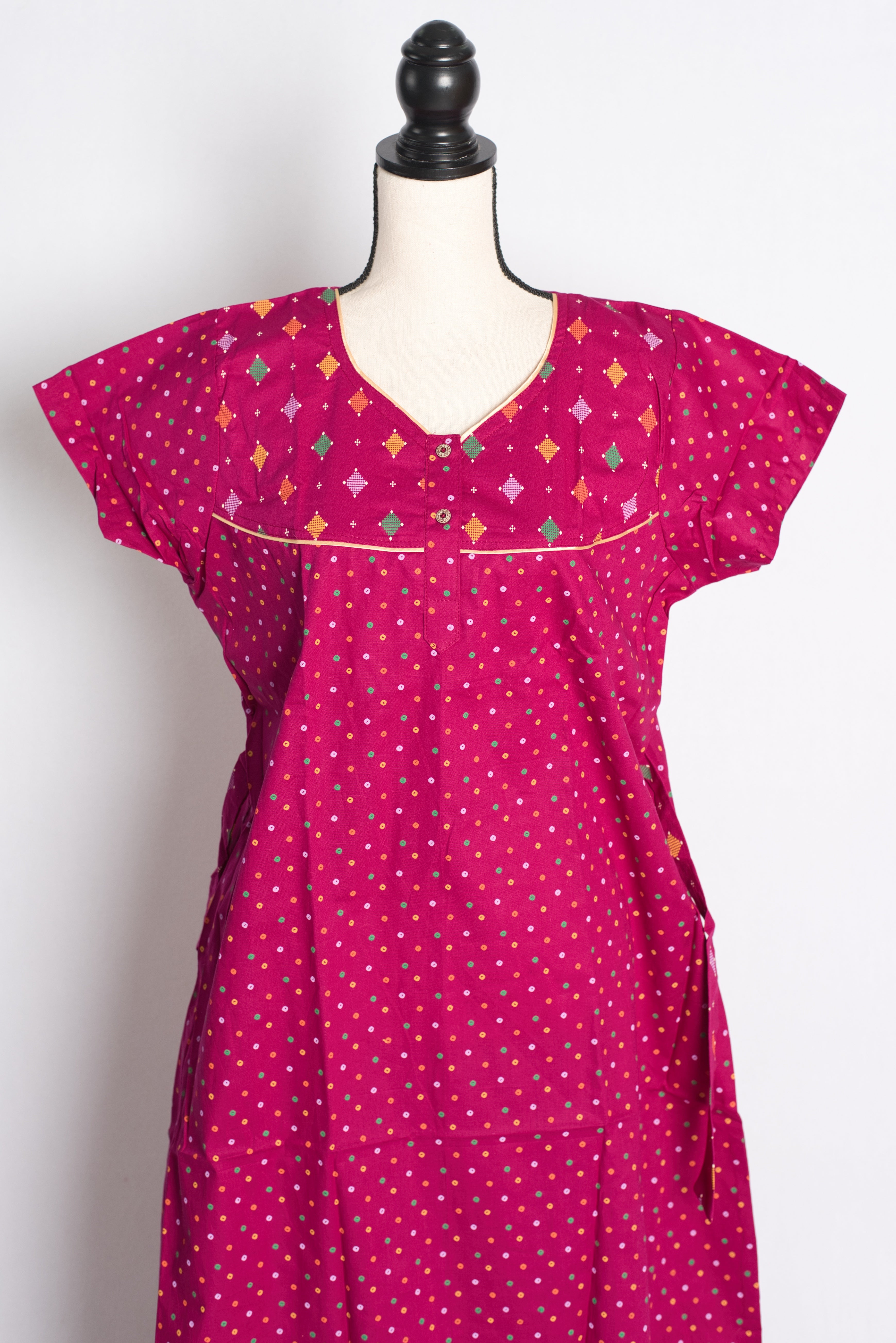 Purple Polka Dot Pure Cotton Indian Women Nighty