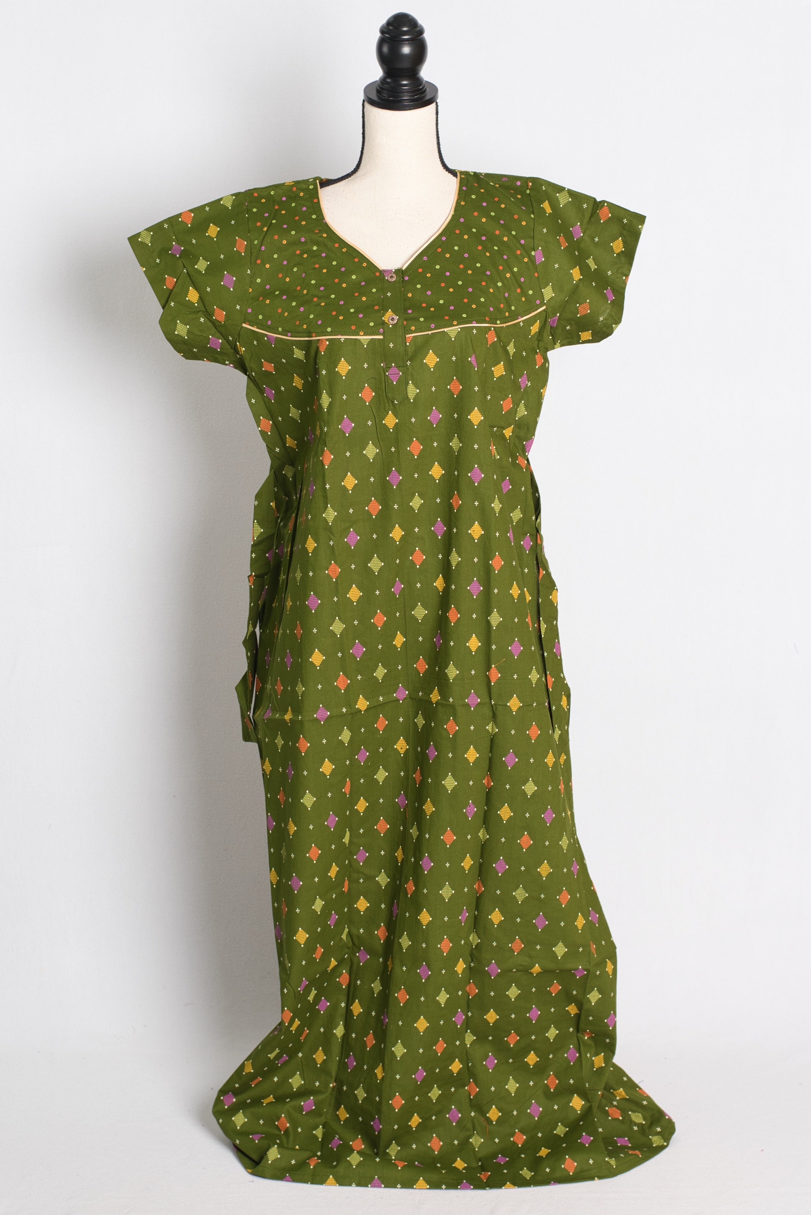Green Ikkat Print Pure Cotton Indian Women Nighty