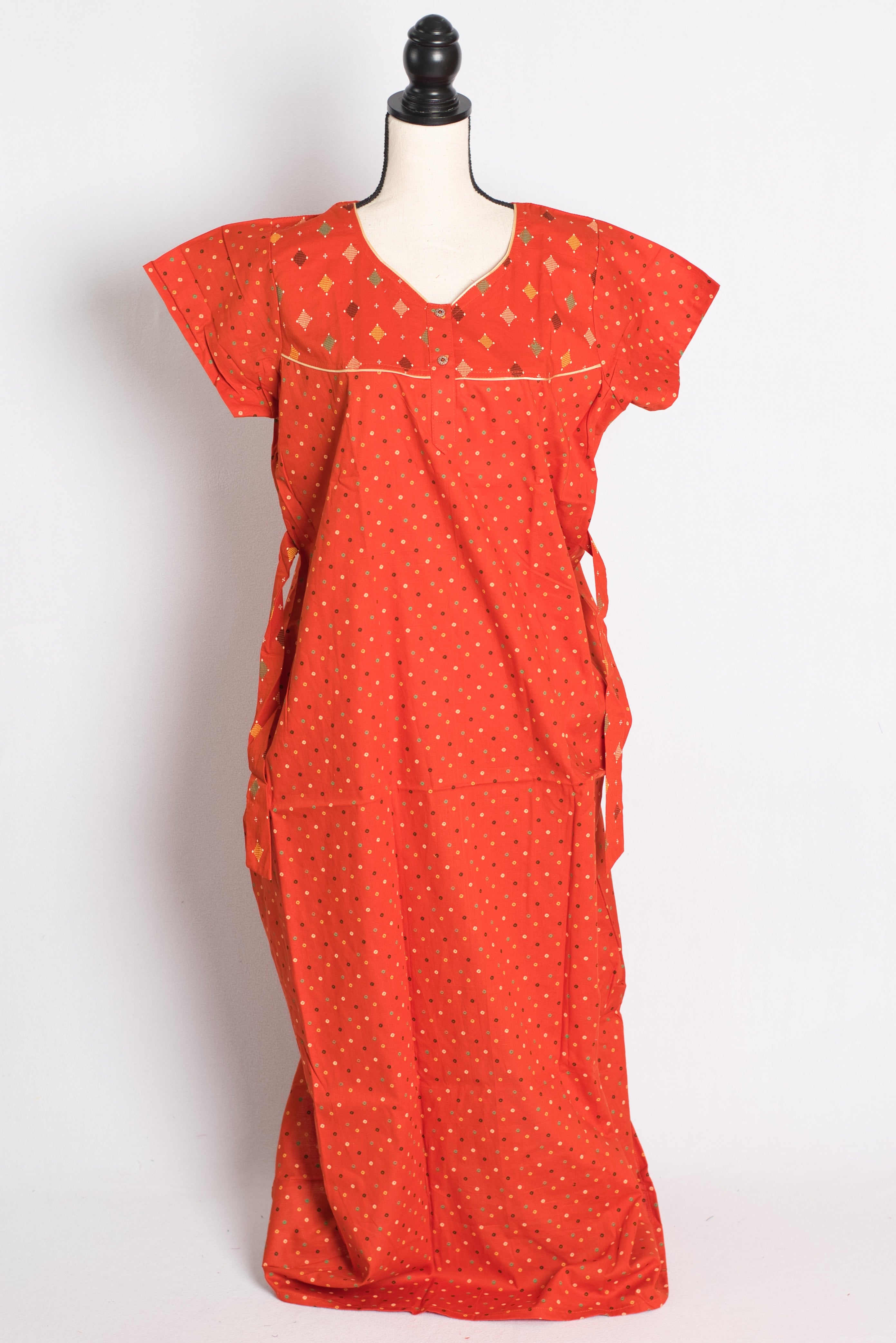 Orange Polka Dot Pure Cotton Indian Women Nighty