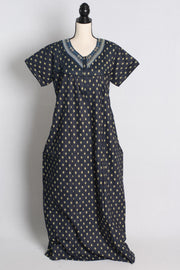Pure Cotton Black Embroidered Indian Nighty