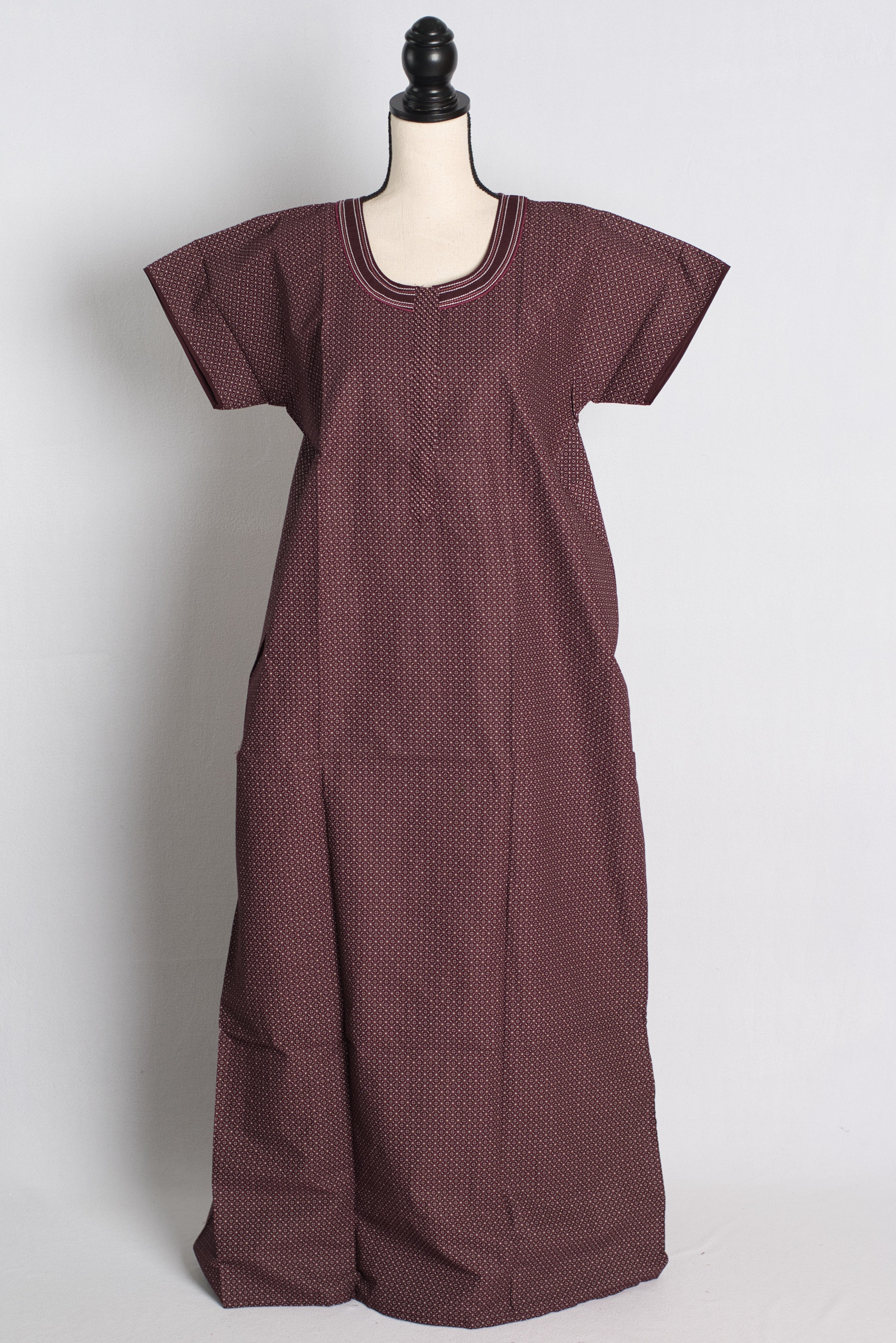 Pure Cotton Maroon Embroidered Indian Nighty