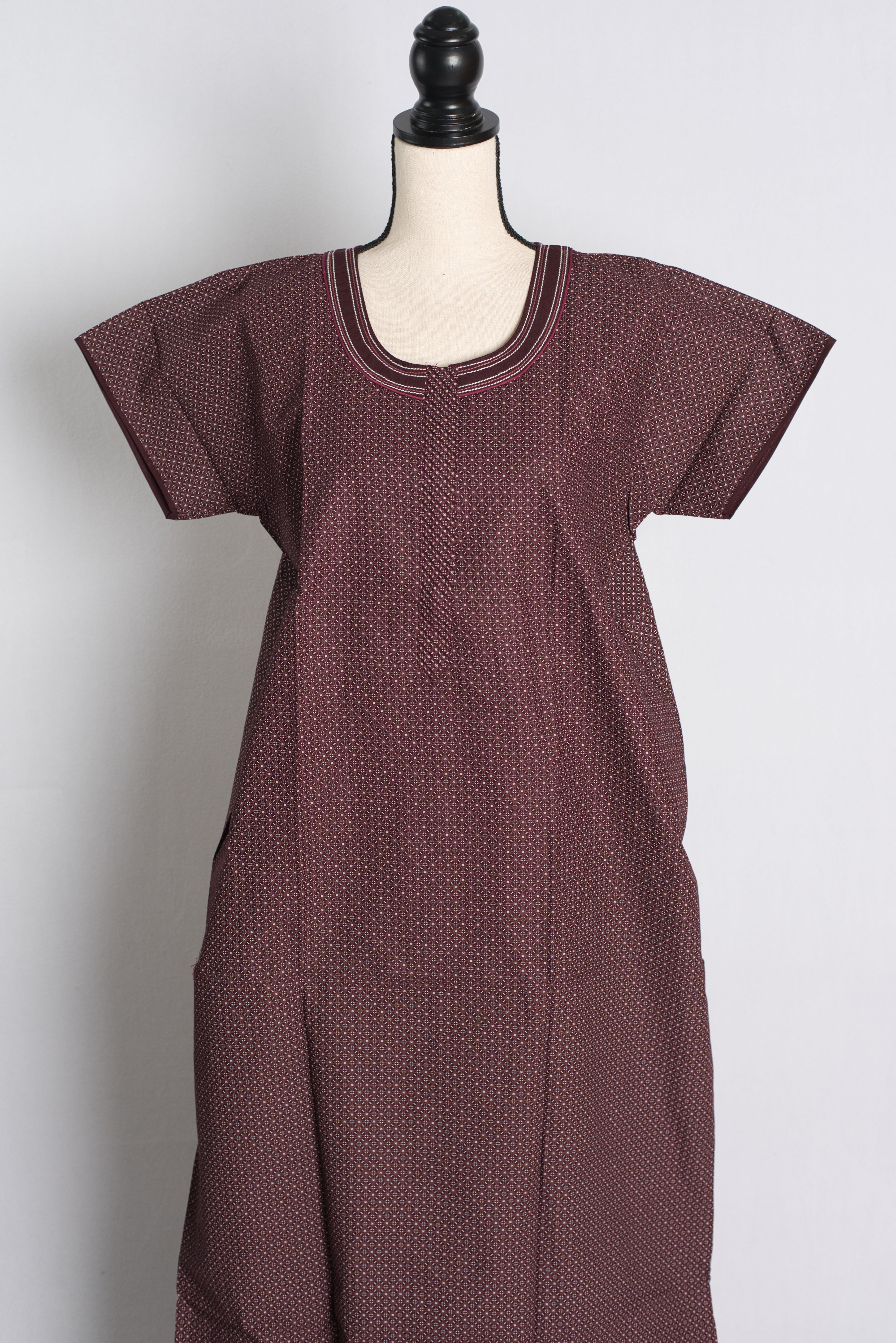 Pure Cotton Maroon Embroidered Indian Nighty