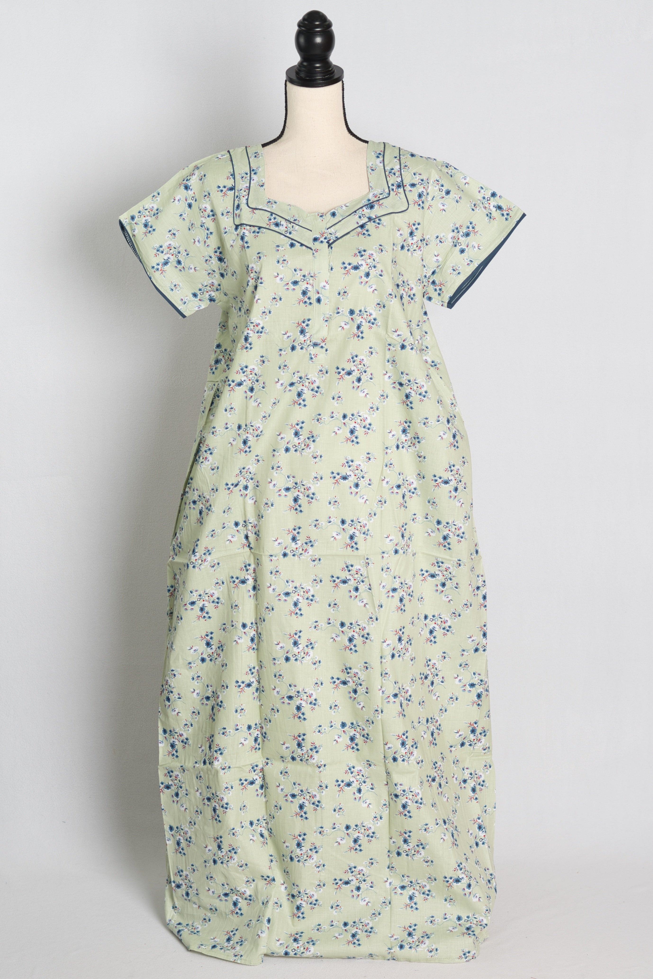 Pure Cotton Light Green Floral Printed Indian Nighty