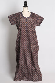 Pure Cotton Brown Printed Indian Nighty in Regular Size