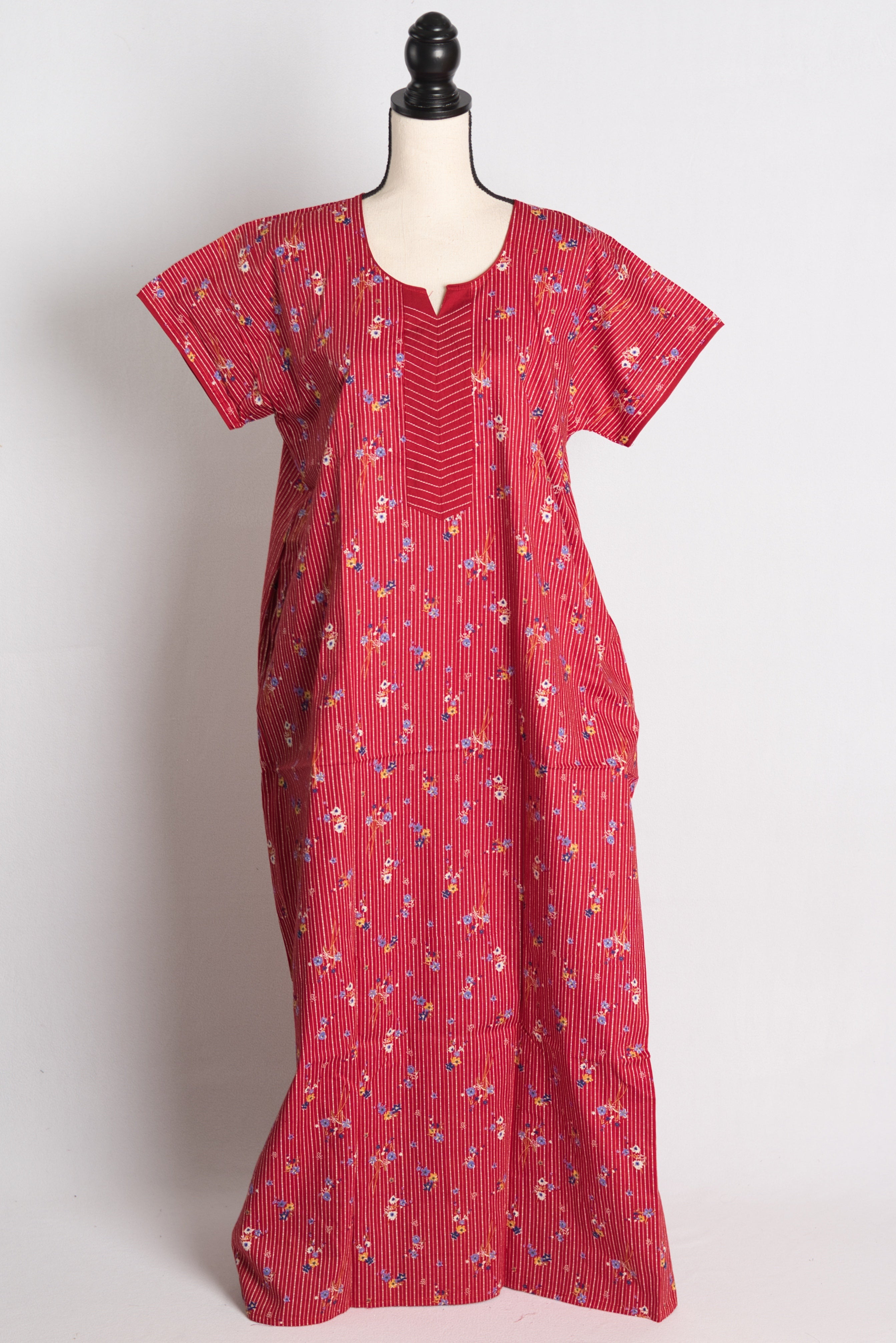 Pure Cotton Red Floral Printed Indian Nighty in Regular Size
