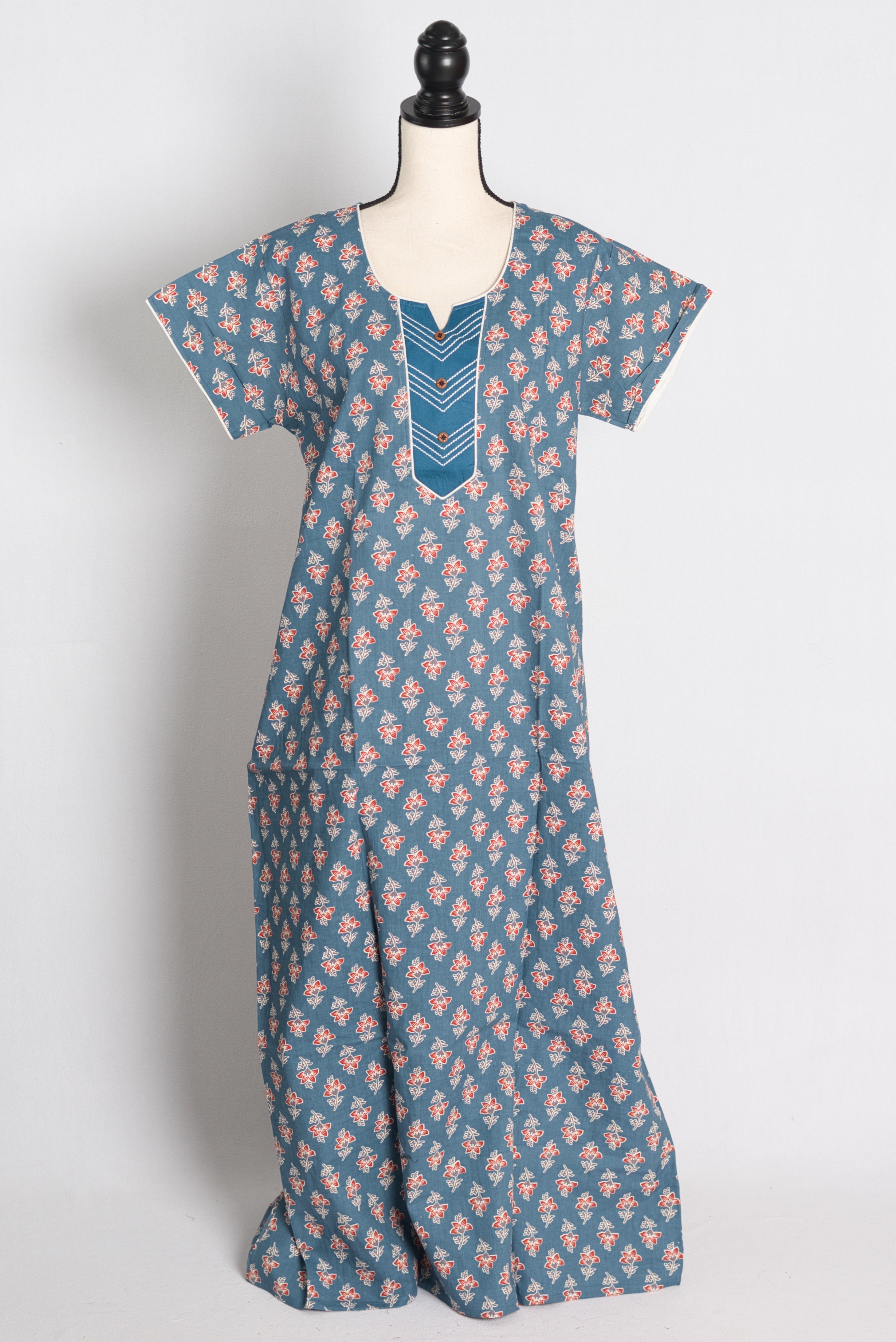Printed Blue Cotton Nightwear in Regular Size