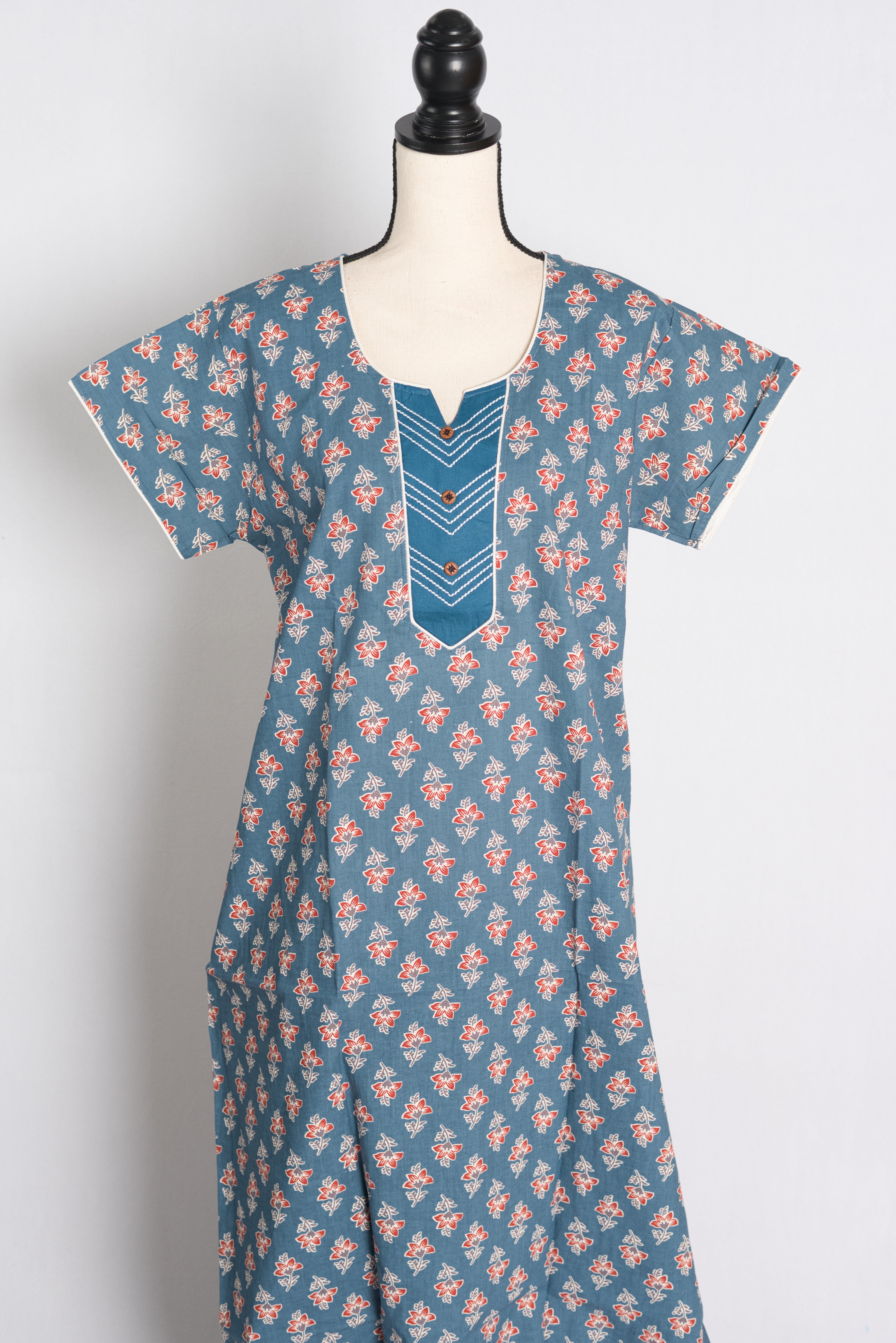 Printed Blue Cotton Nightwear in Regular Size