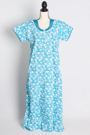 Printed Blue Cotton Nightwear in Regular Size