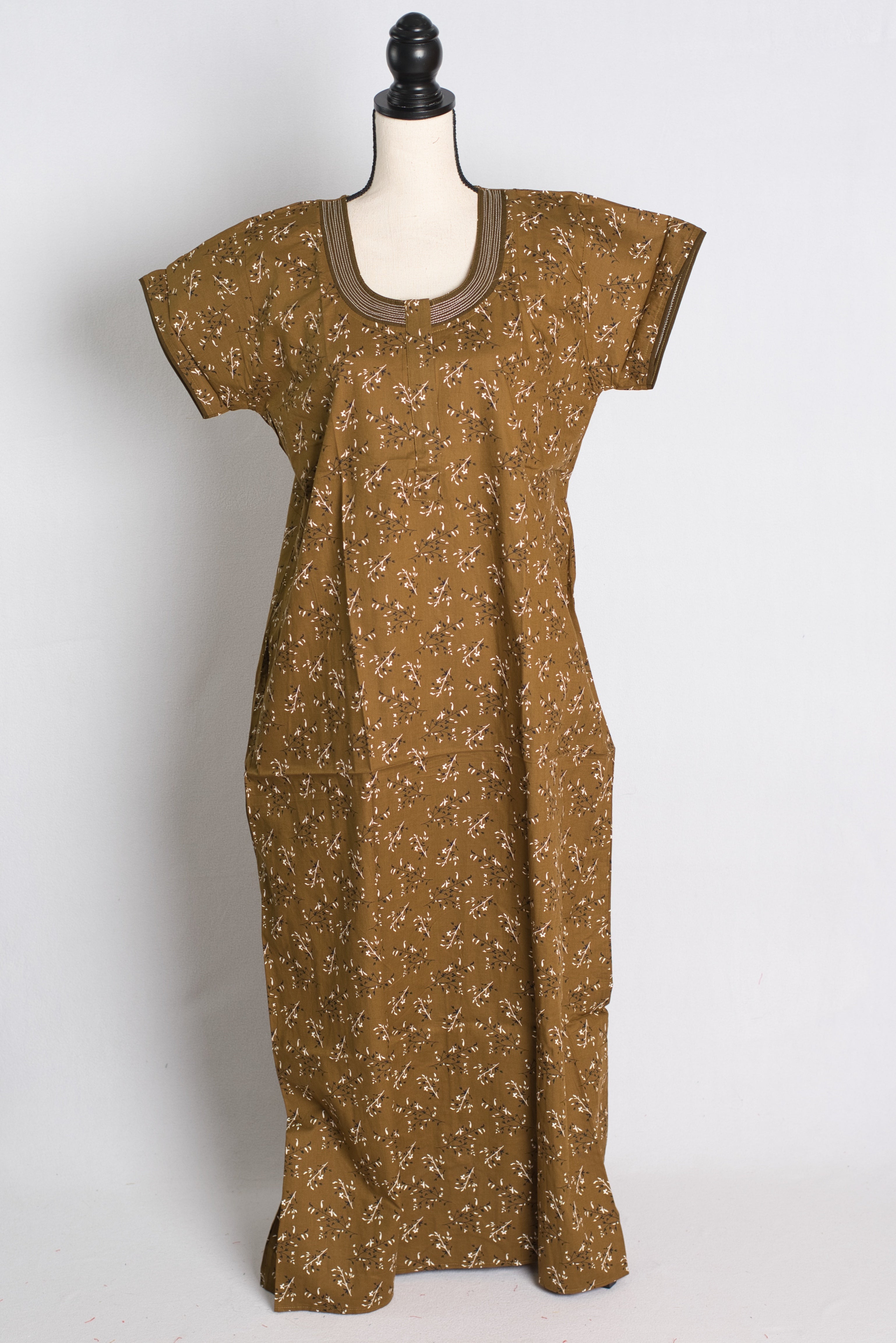 Printed Henna Green Cotton Nightwear in Regular Size
