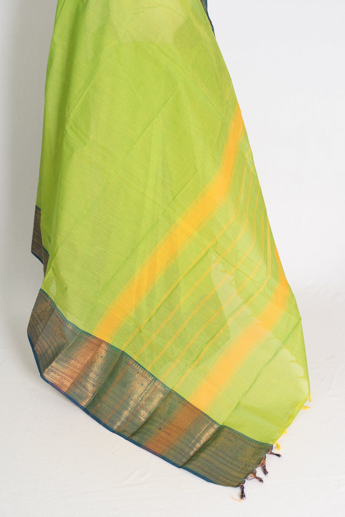 Nalini : Handwoven Kanchi Cotton Saree in Bright Green and Blue