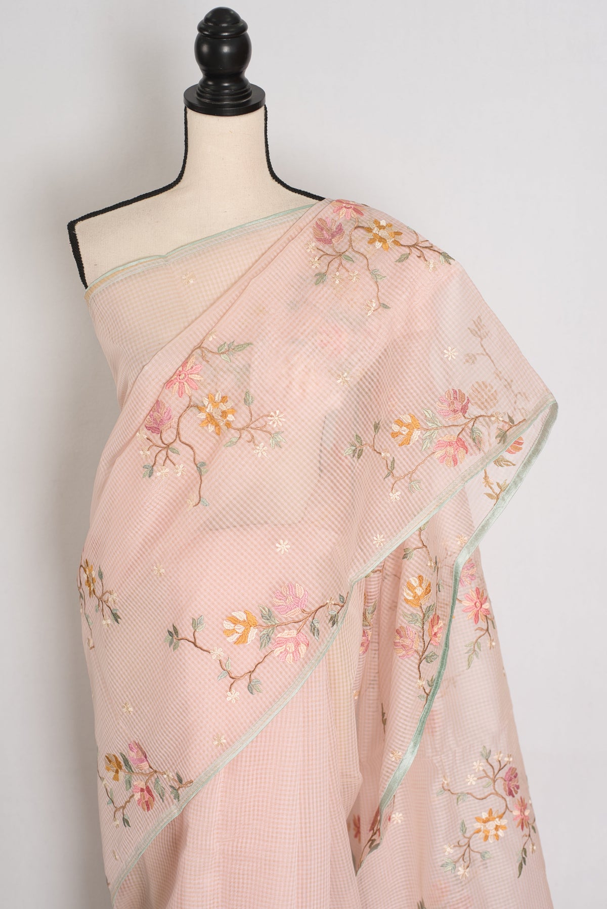 Rohini | Pink Floral Embroidery Blended Cotton Kota Saree