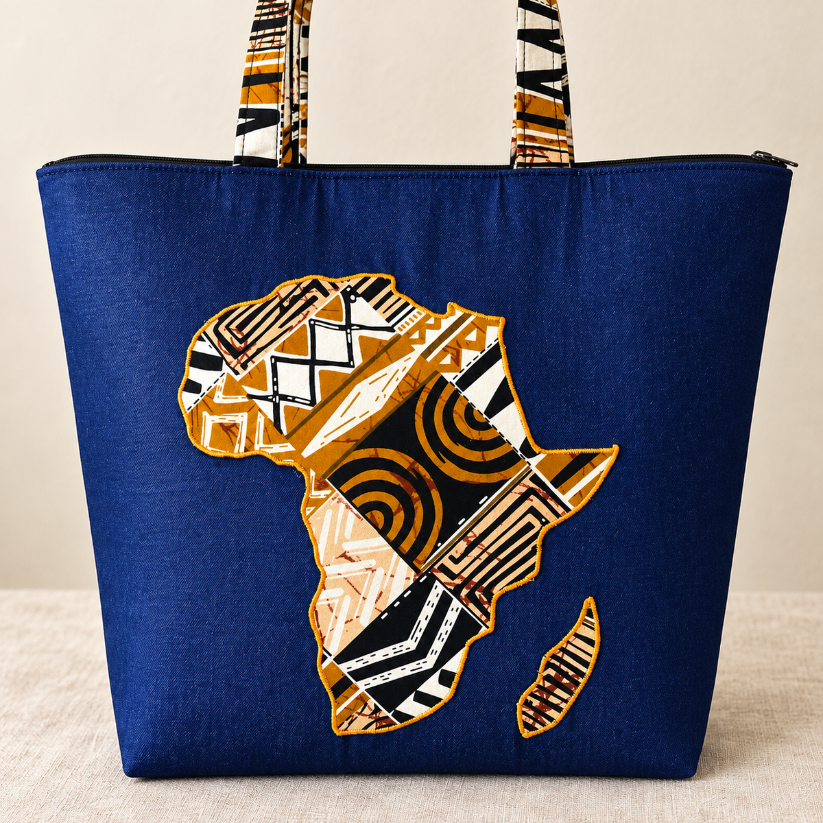 Denim African Map Tote Bag
