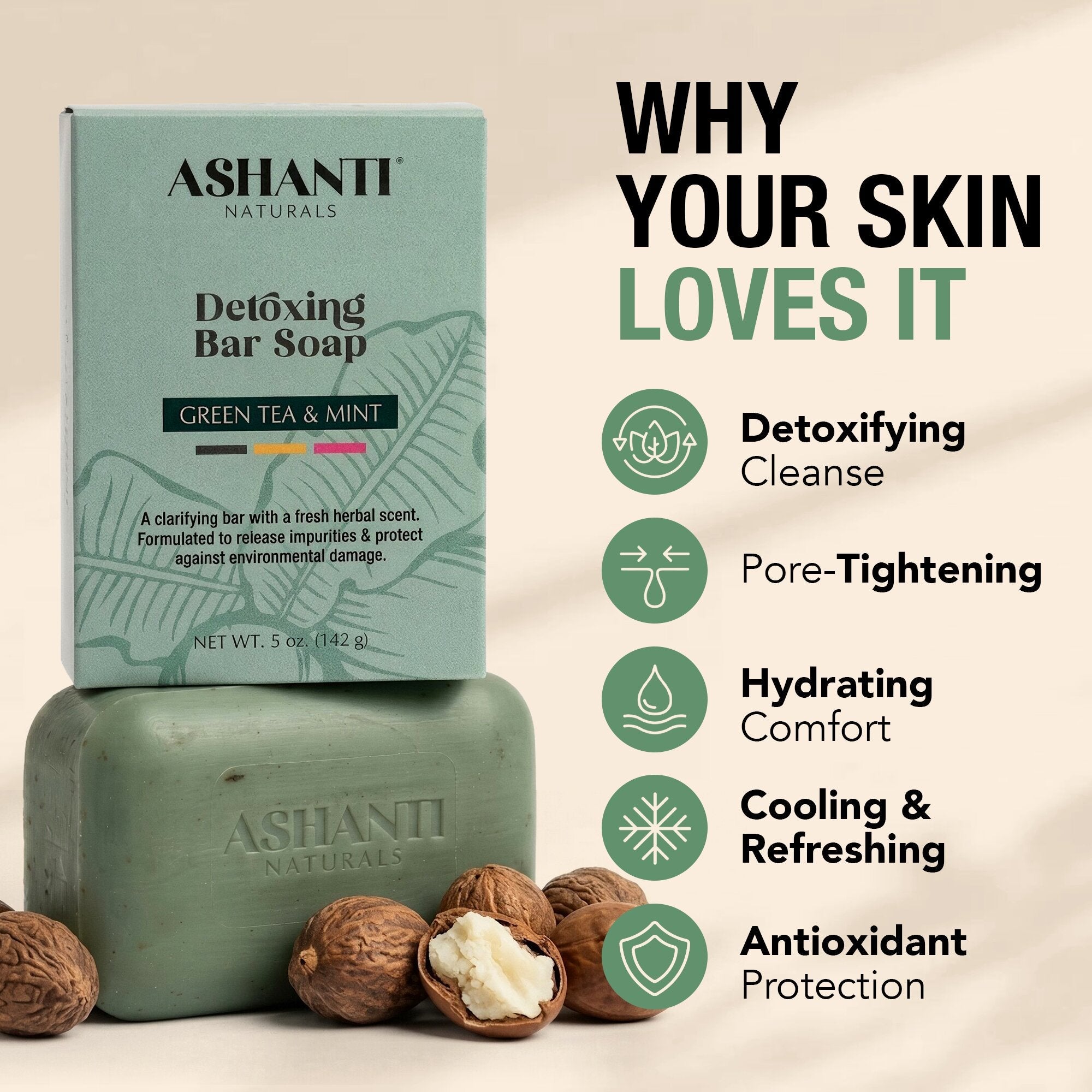 ASHANTI NATURALS Detoxing Green Tea & Mint Soap Bar