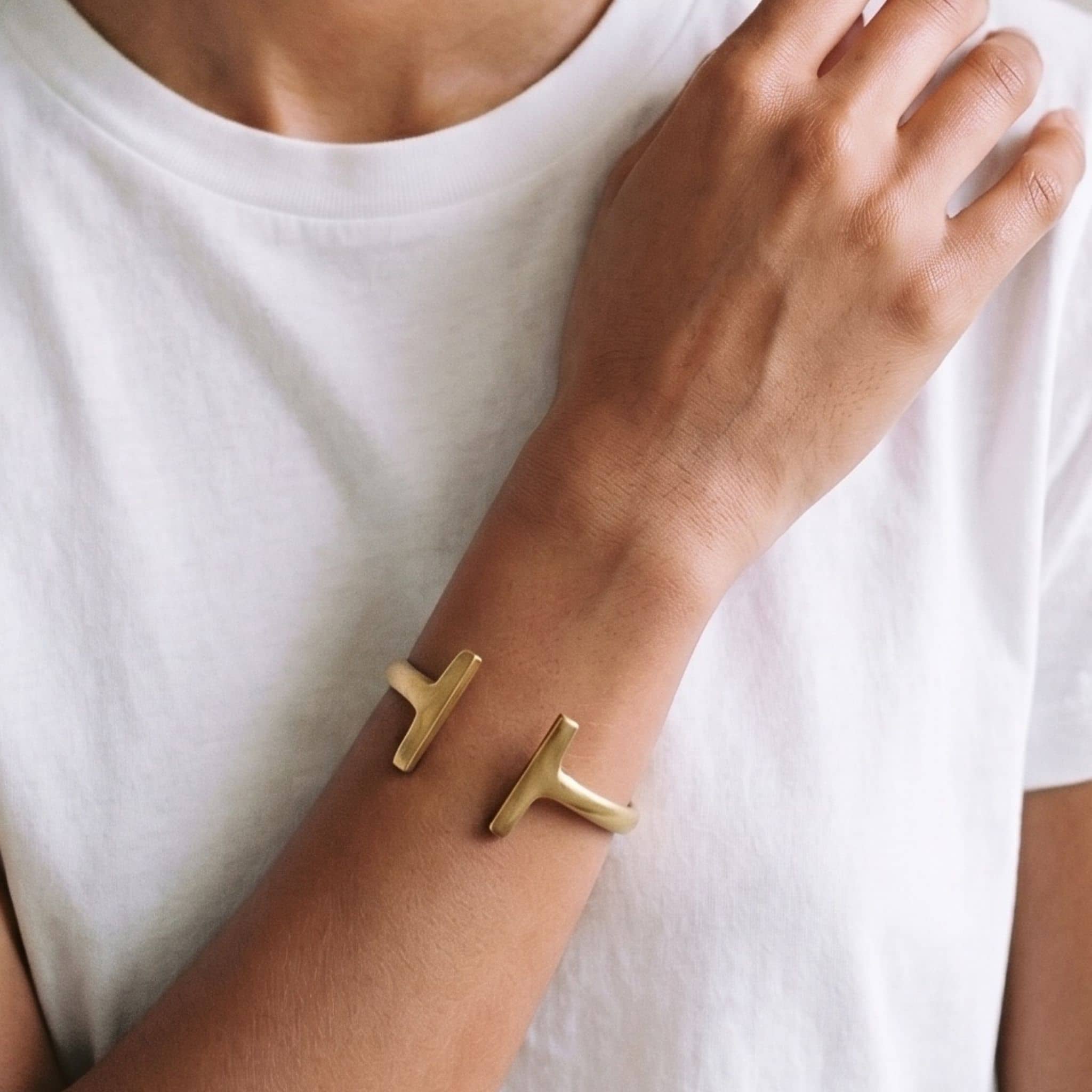 Double T Wrap Around Cuff Bracelet in Brass - Simba
