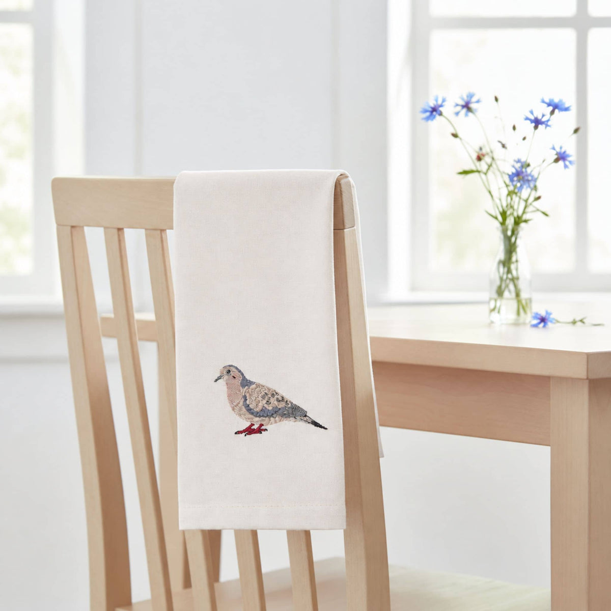 100% Cotton Tea Towels with Bird Embroidery - Kitchen Towels