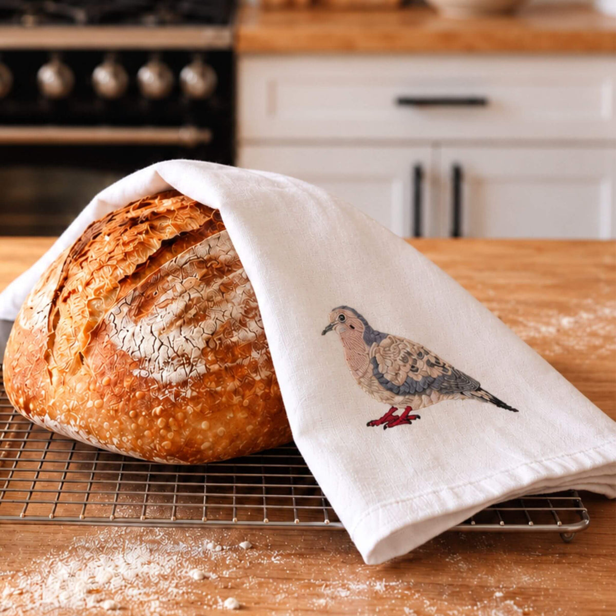 100% Cotton Tea Towels with Bird Embroidery - Kitchen Towels