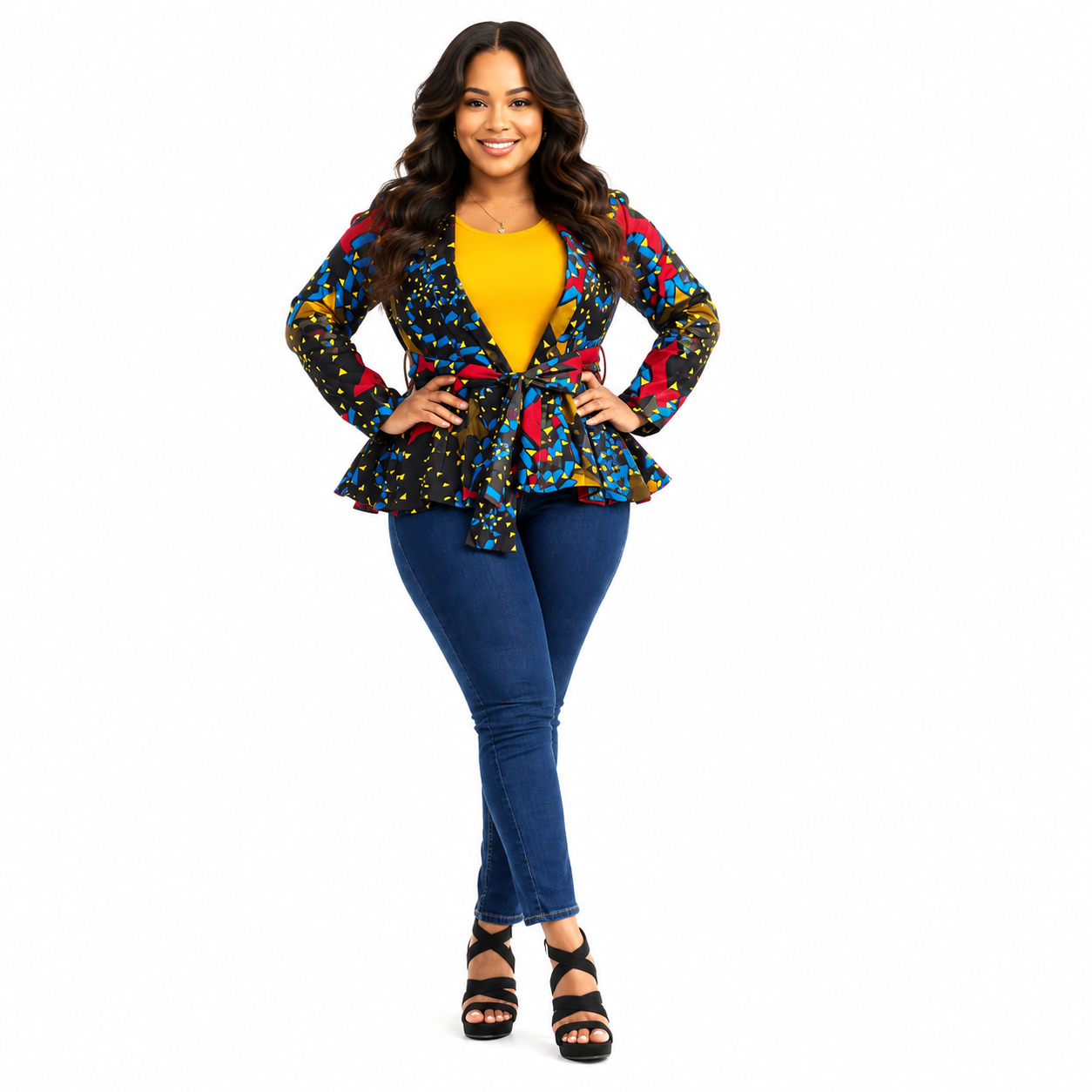 African Print  Long Sleeved Peplum Blouse