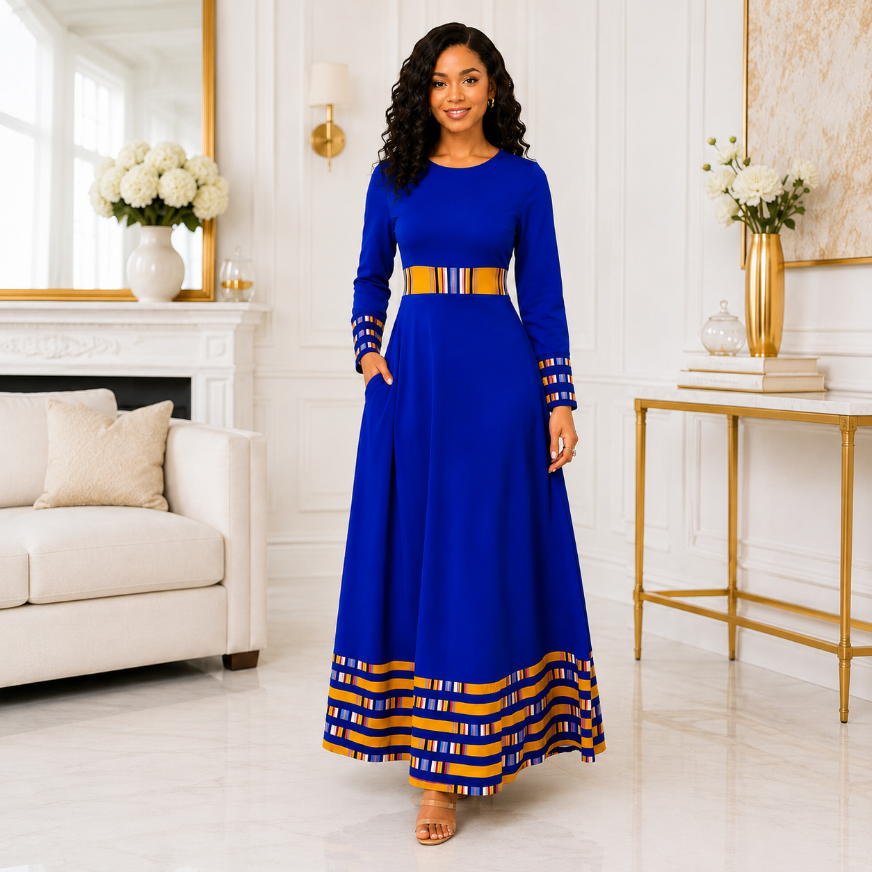 Dashiki Formal Long Sleeved Maxi Dress