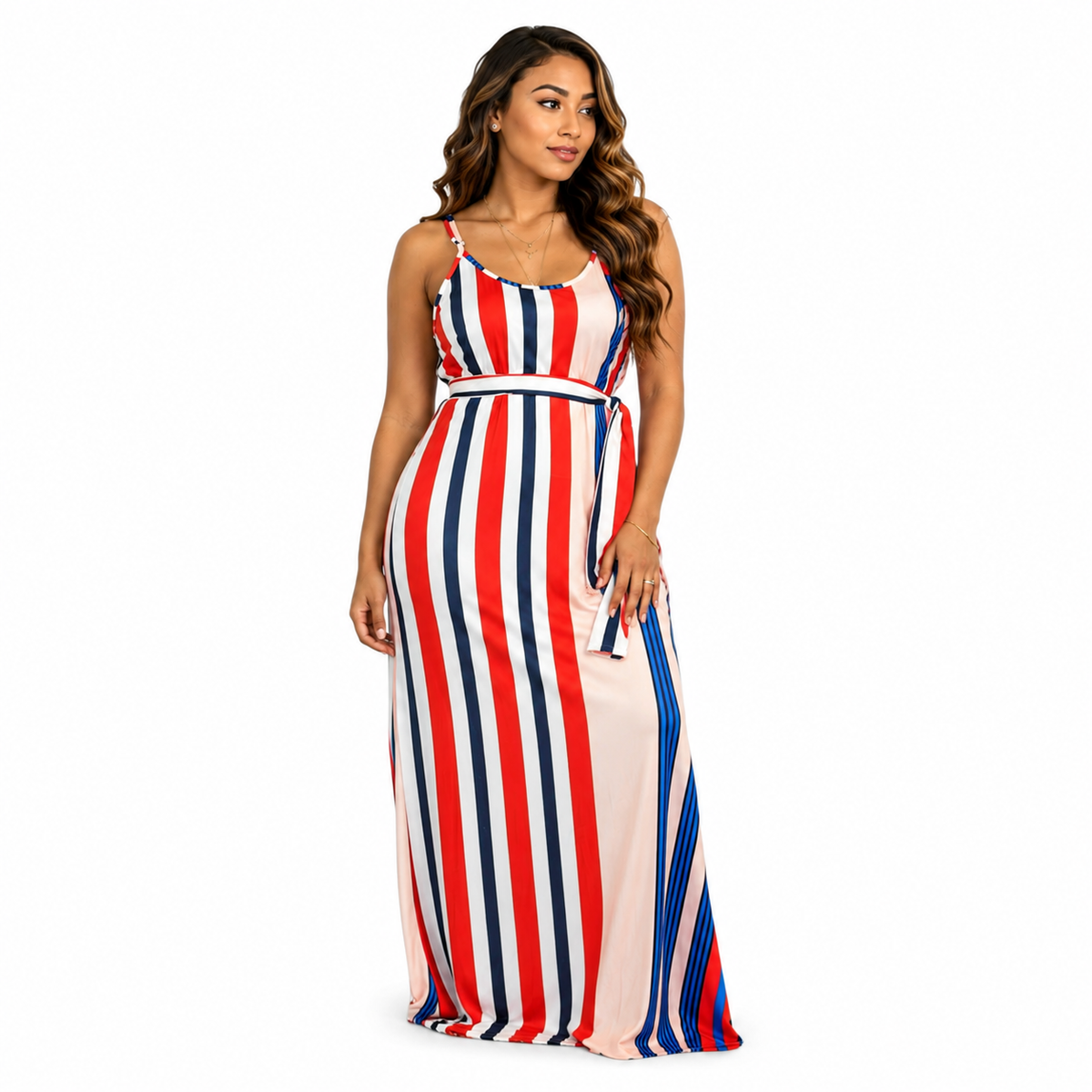 Two-Piece Summer Striped Casual Sleeveless  Maxi Dress