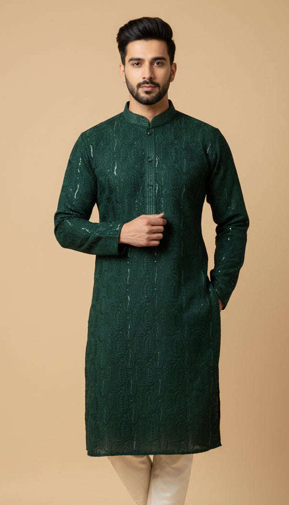 Dark green kurta set