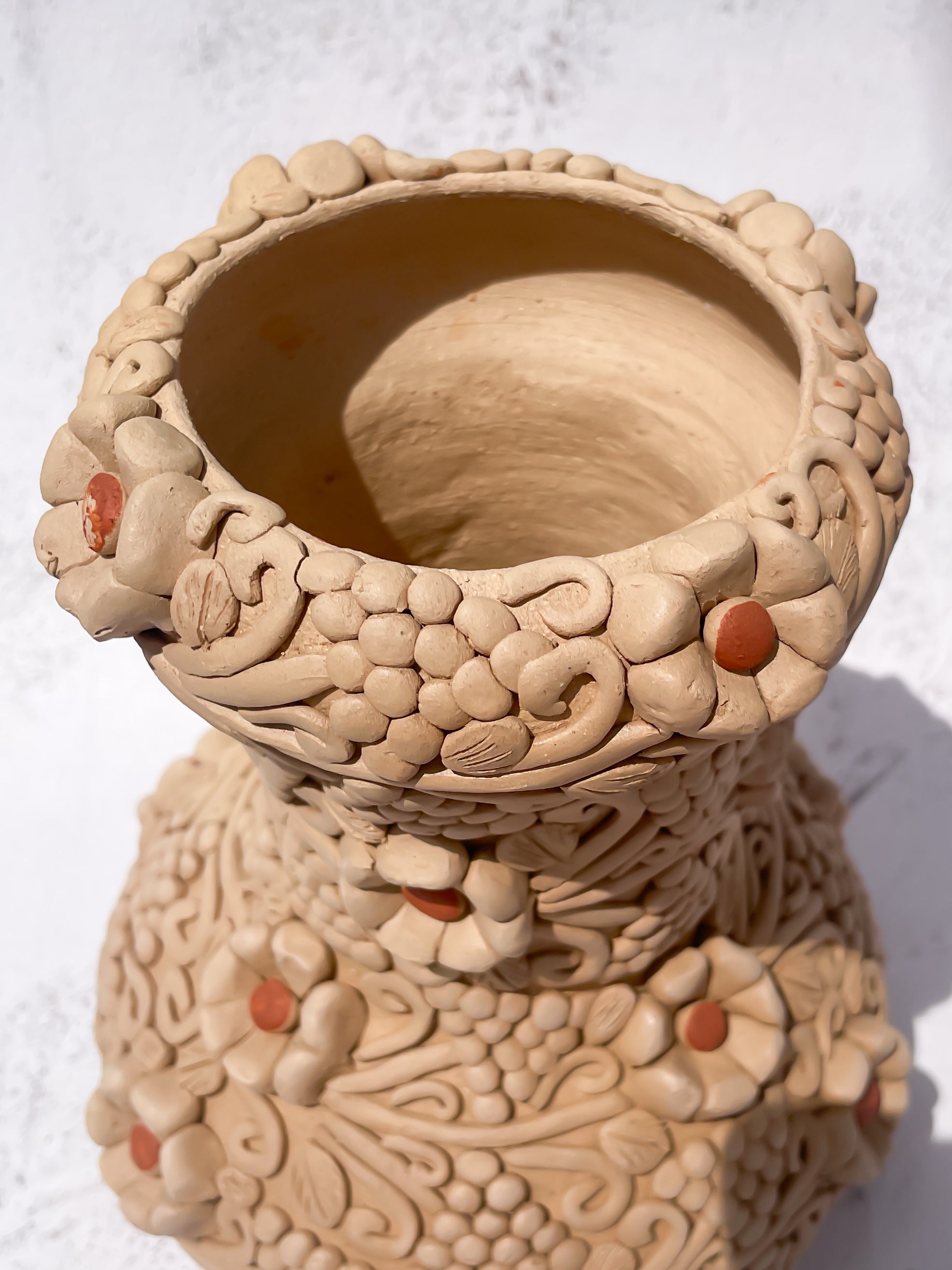 Oaxaca Pottery Vase Large Vase - Florero Bordado En Barro