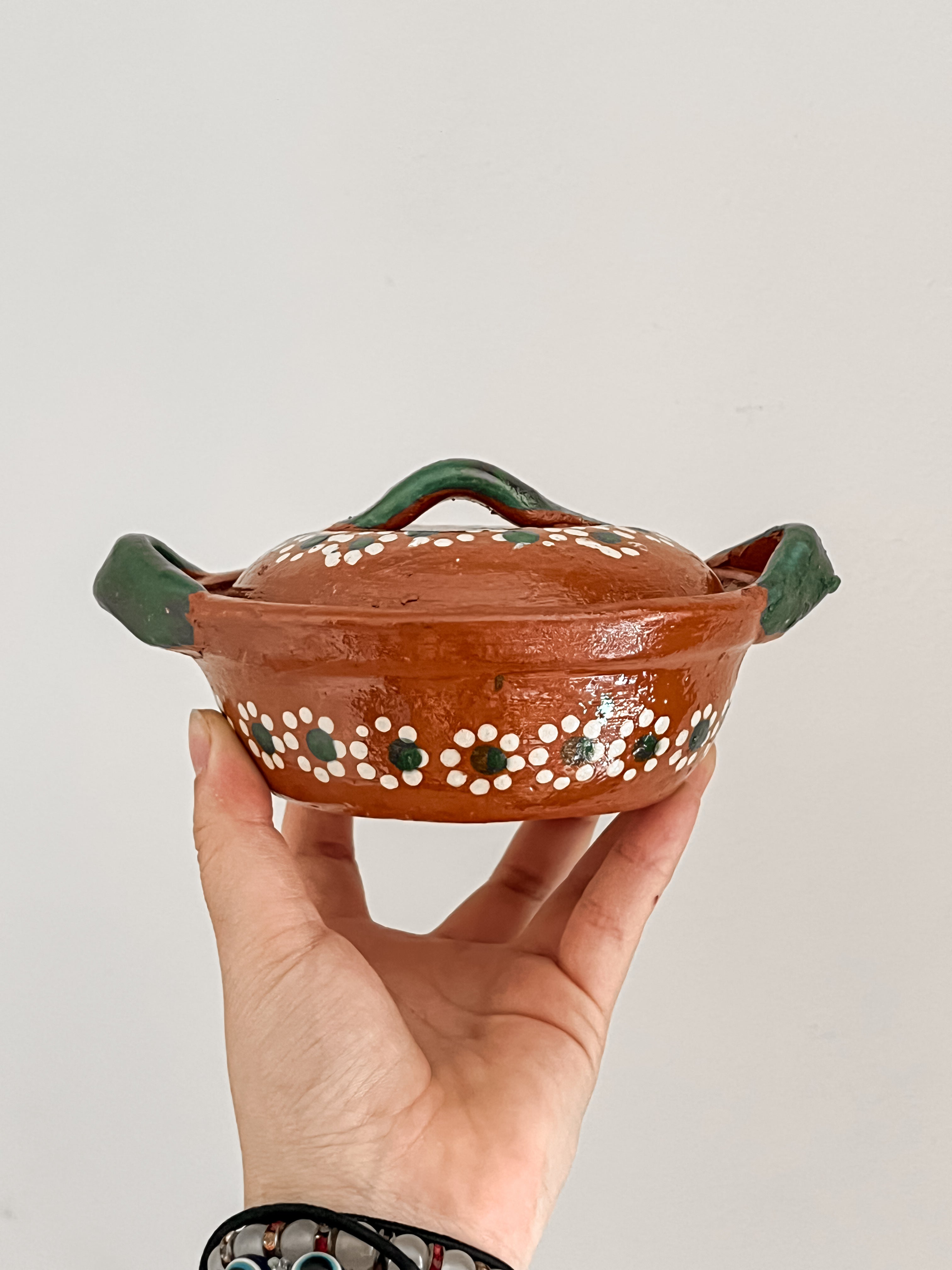 Mexican Barro Small Salsero Green Handles