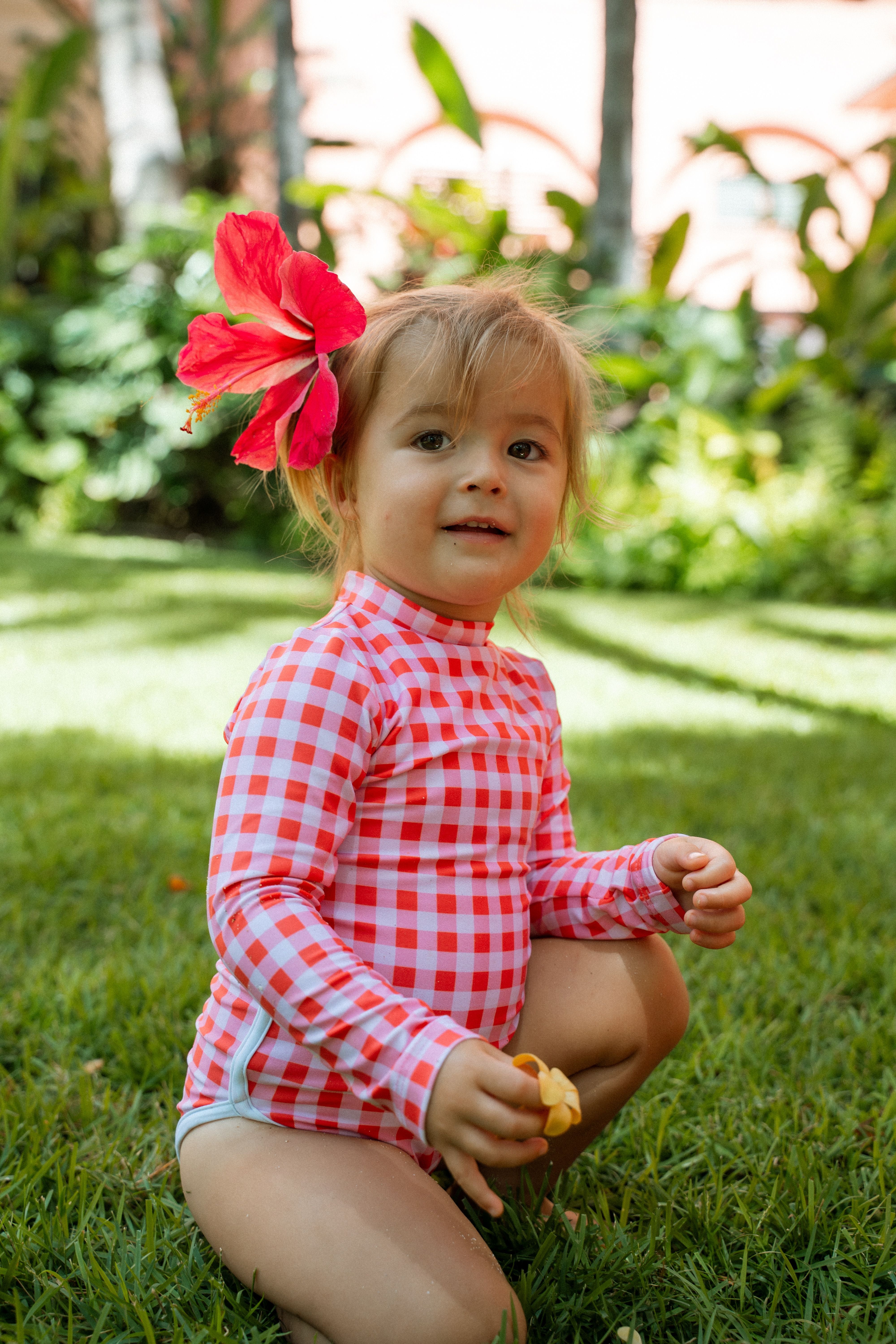 Lola One Piece Kids Swimsuit - Guava Gingham