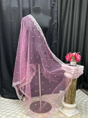 Light pink net dupatta with silver sequin border