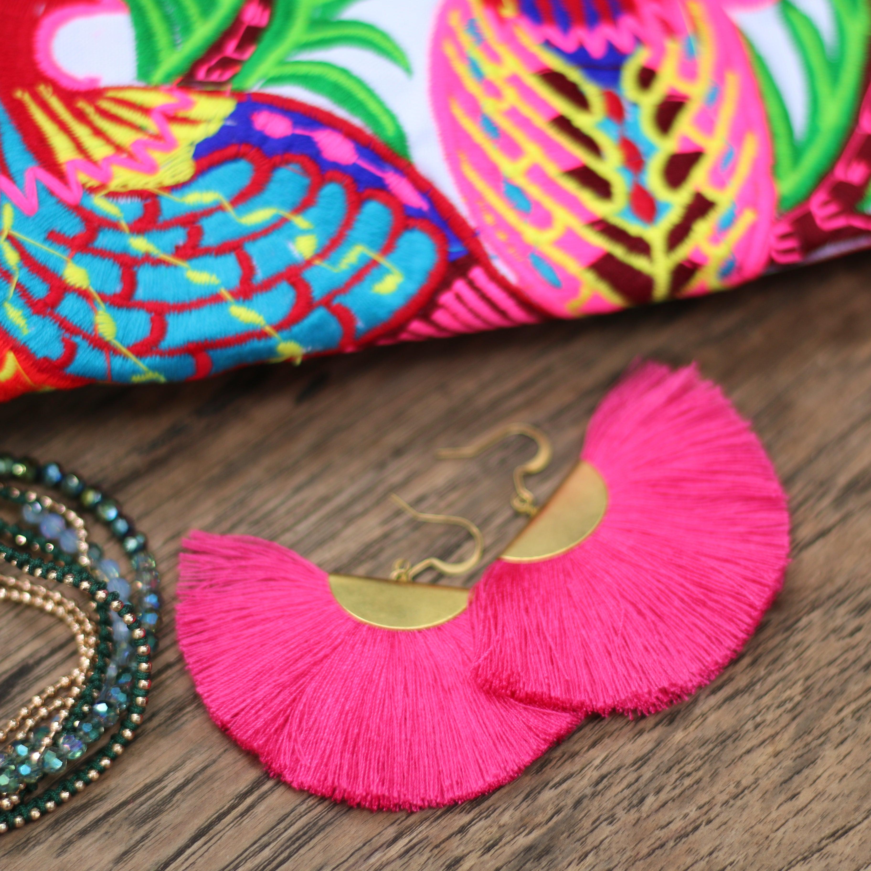 Cleo Fan Boho Colorful Brass Earrings - Thailand