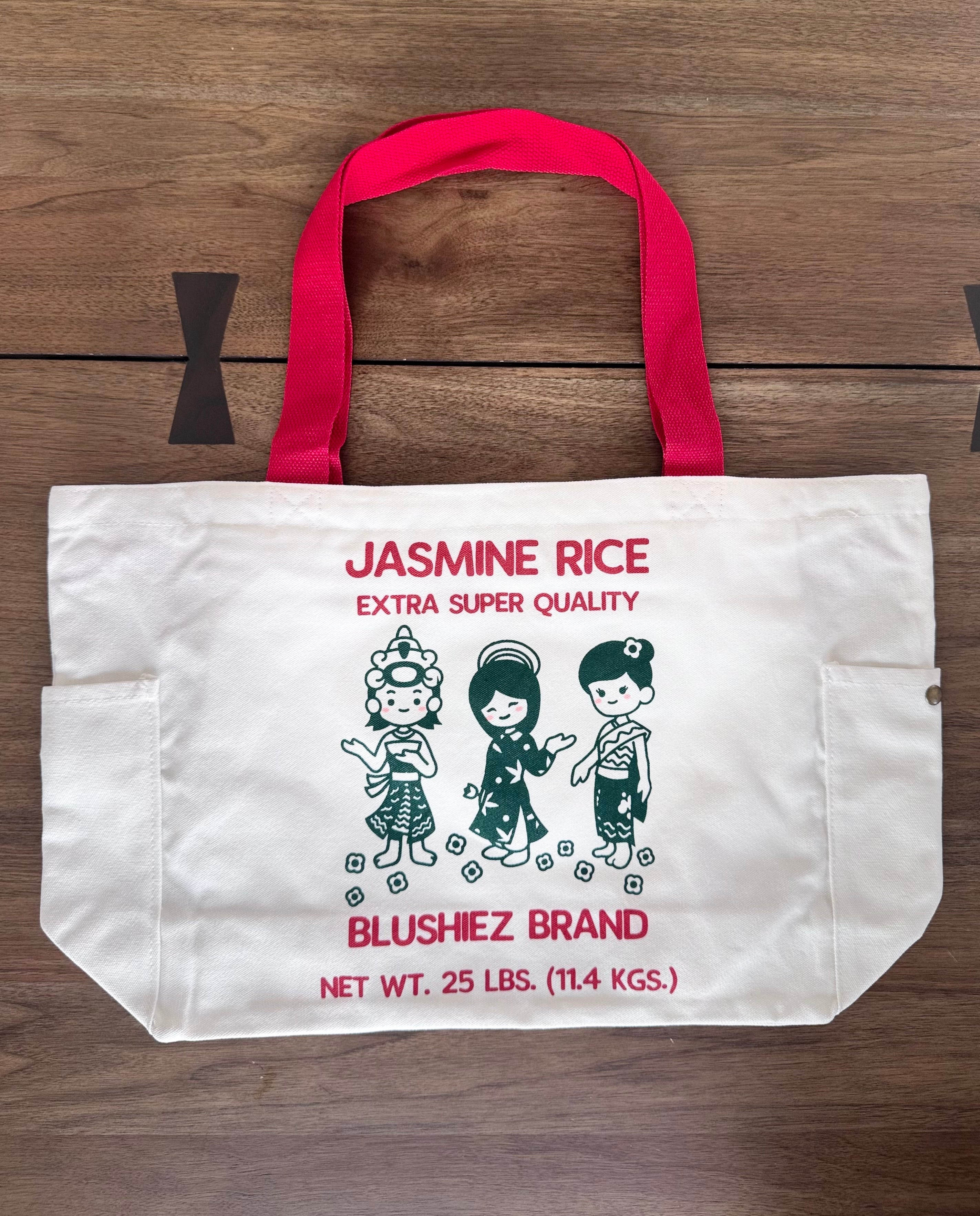 Premium Jasmine Rice Tote Bag – 15″ Canvas Zip-Top Bag with Inner & Side Pockets