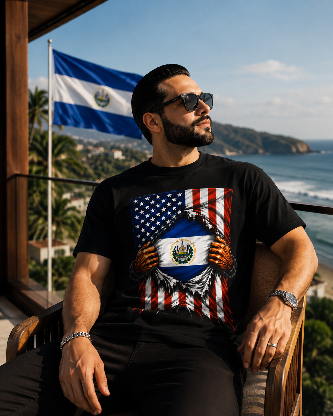 El Salvador Flag + USA Flag Pride T-shirt | Salvadorian + American Flag Rip 4th Of July | Funny Viral Latino Tees | Unisex - 4 Colors