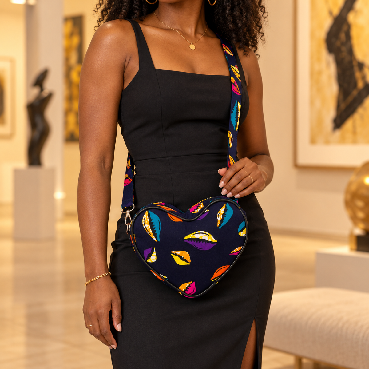 Asya Kente Heart Shaped Crossbody Bag