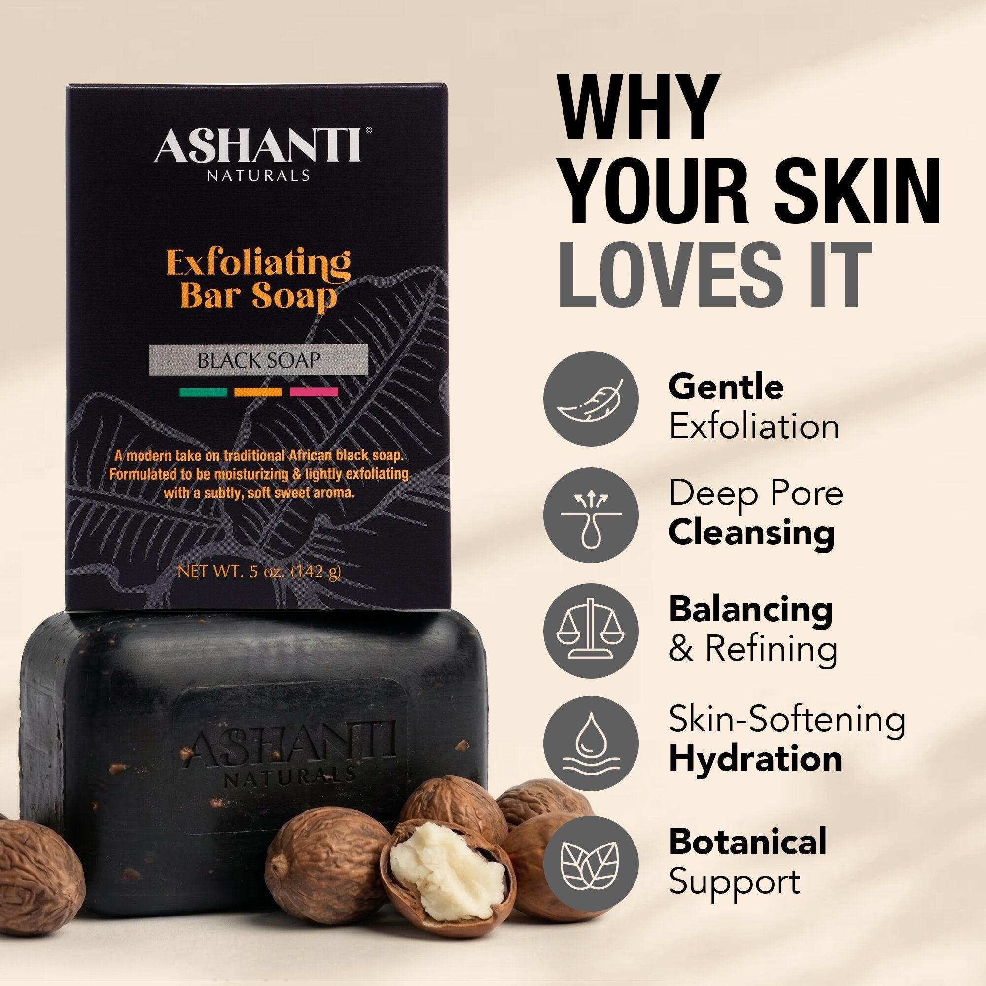 ASHANTI NATURALS Exfoliating Black Soap Bar