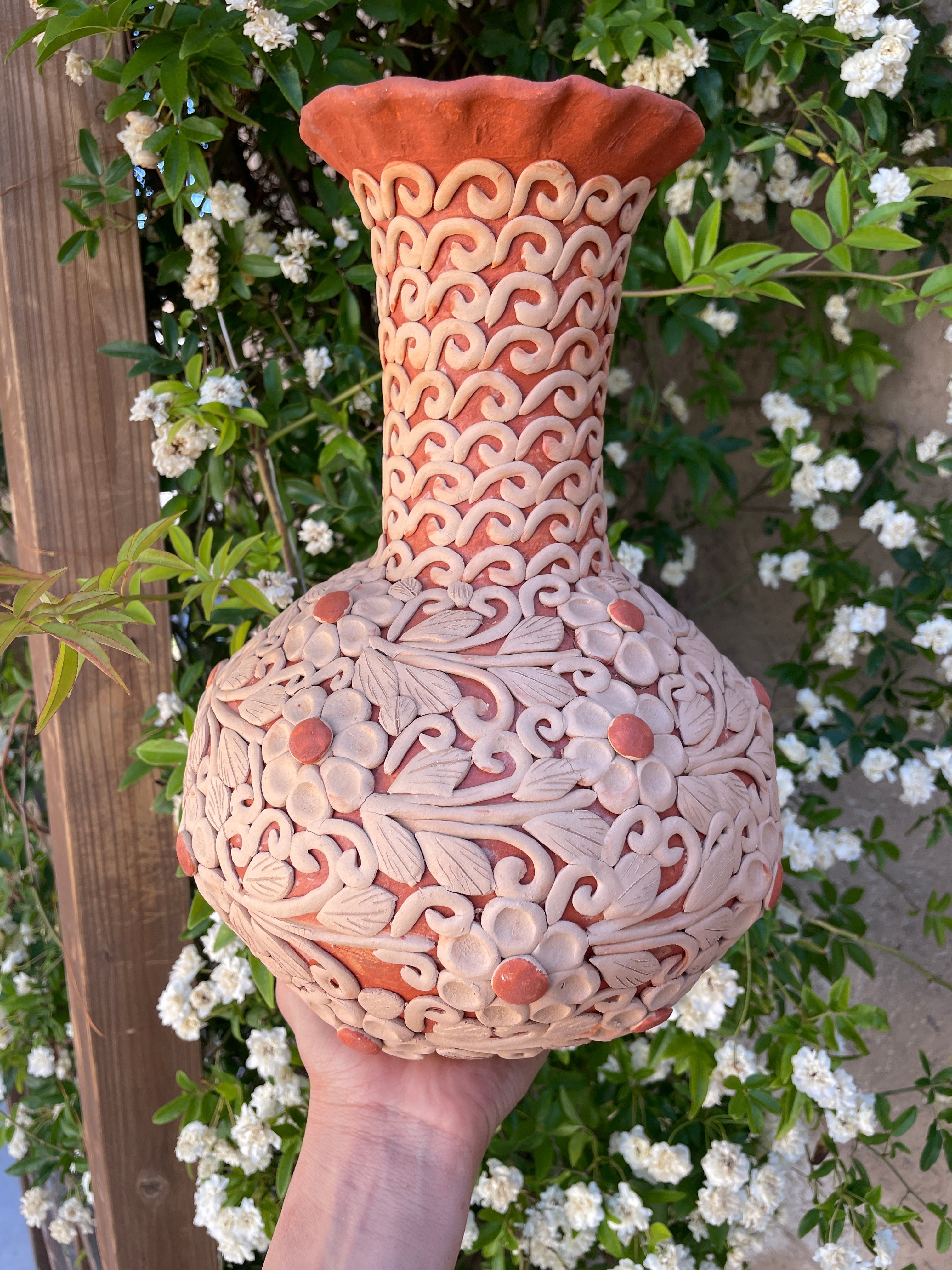 Oaxaca Pottery Vase Large Vase - Florero Bordado En Barro