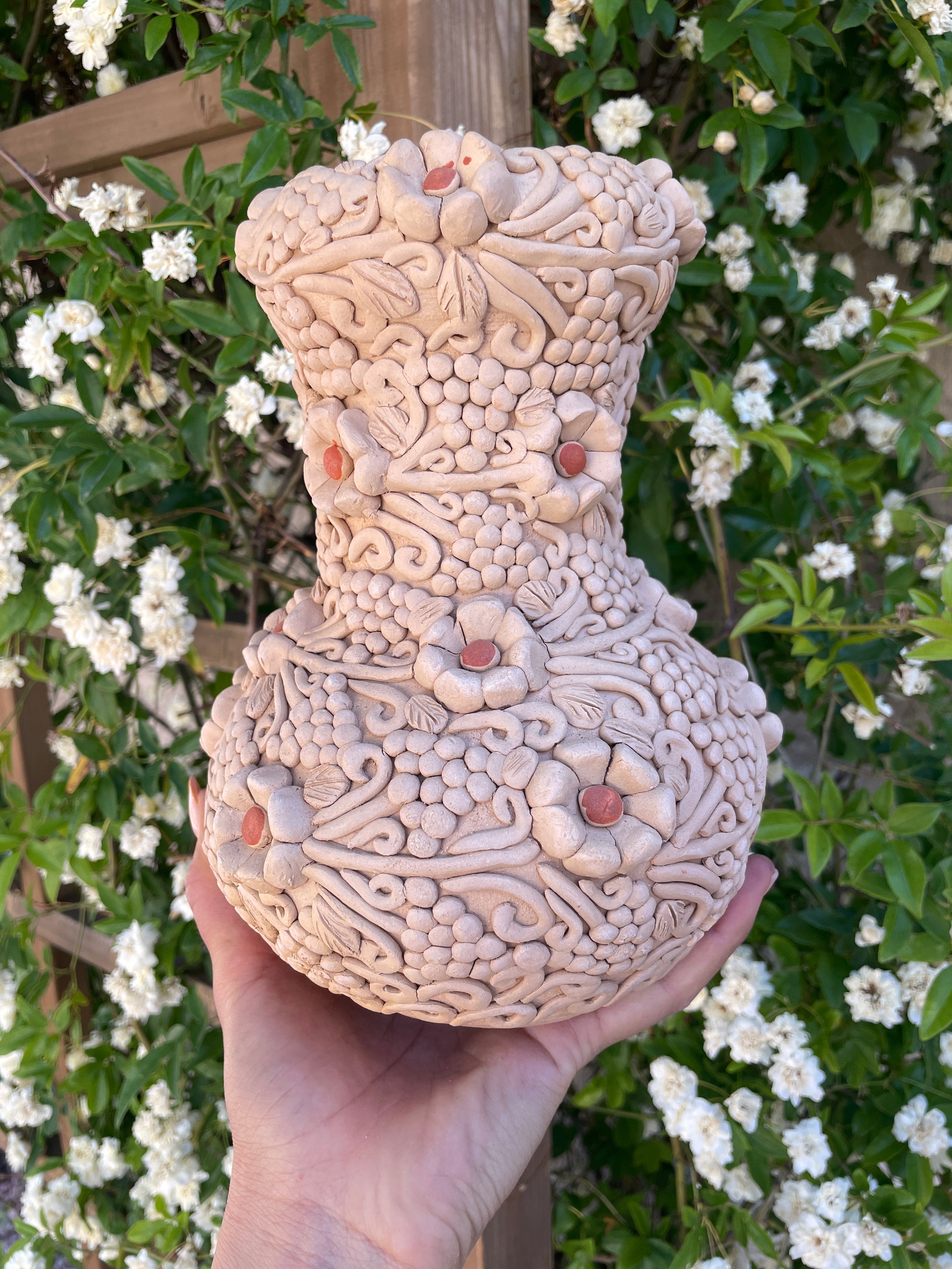Oaxaca Pottery Vase Large Vase - Florero Bordado En Barro
