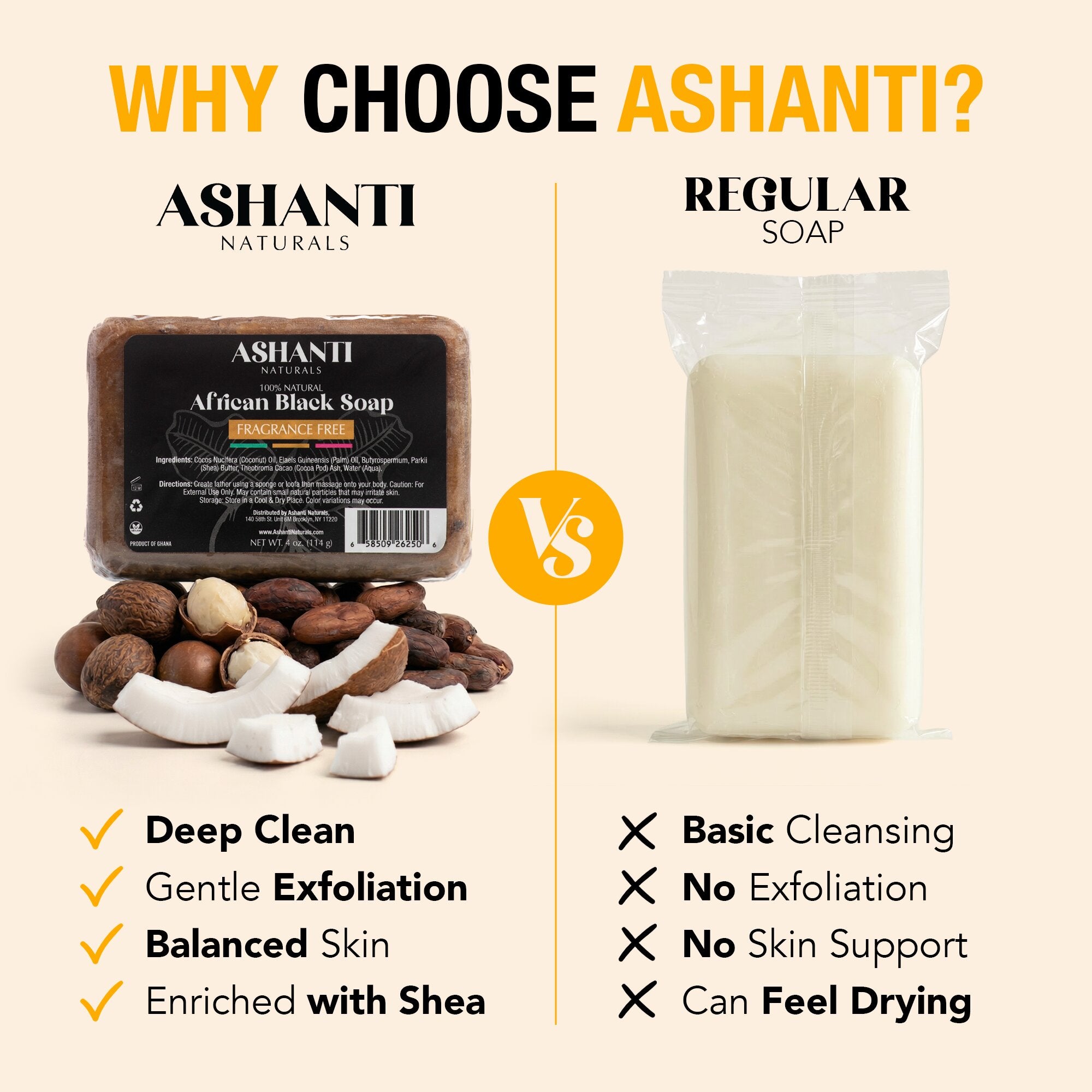 ASHANTI NATURALS 100% African Black Soap - Fragrance Free