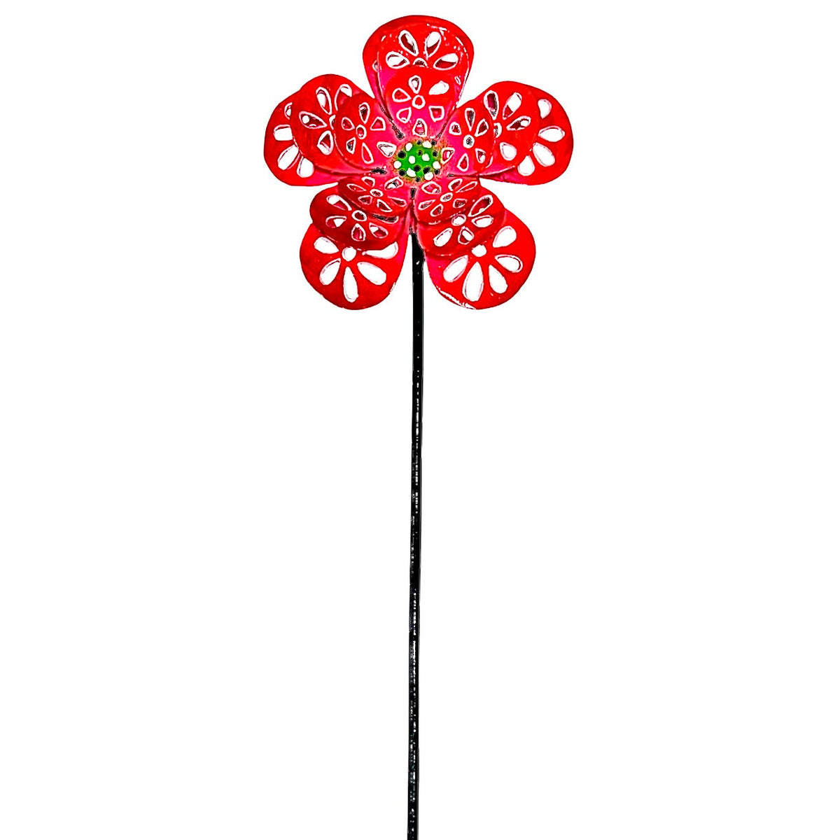 3-D Red and Green Flower Garden Stake