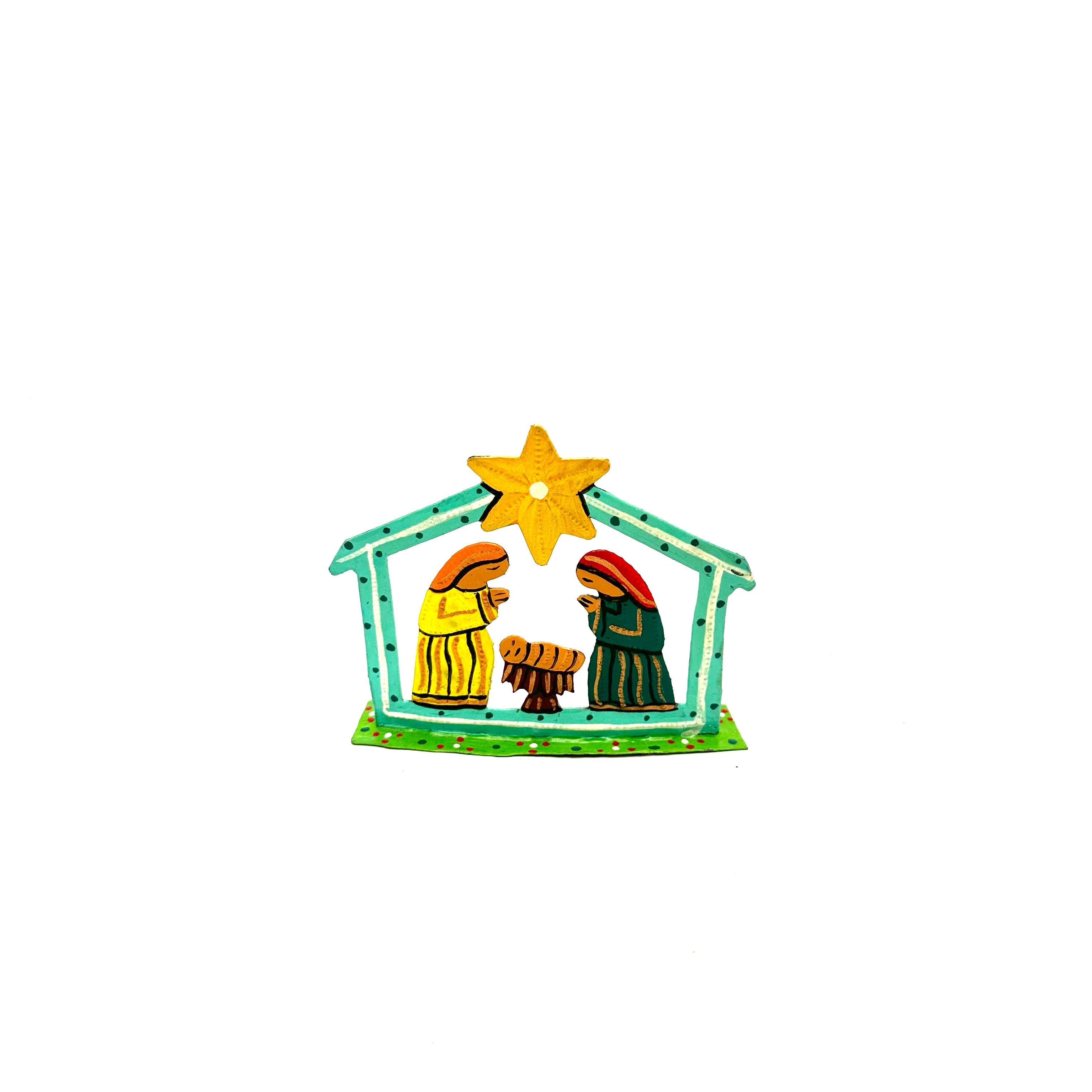 Small Painted Nativity - Turquoise