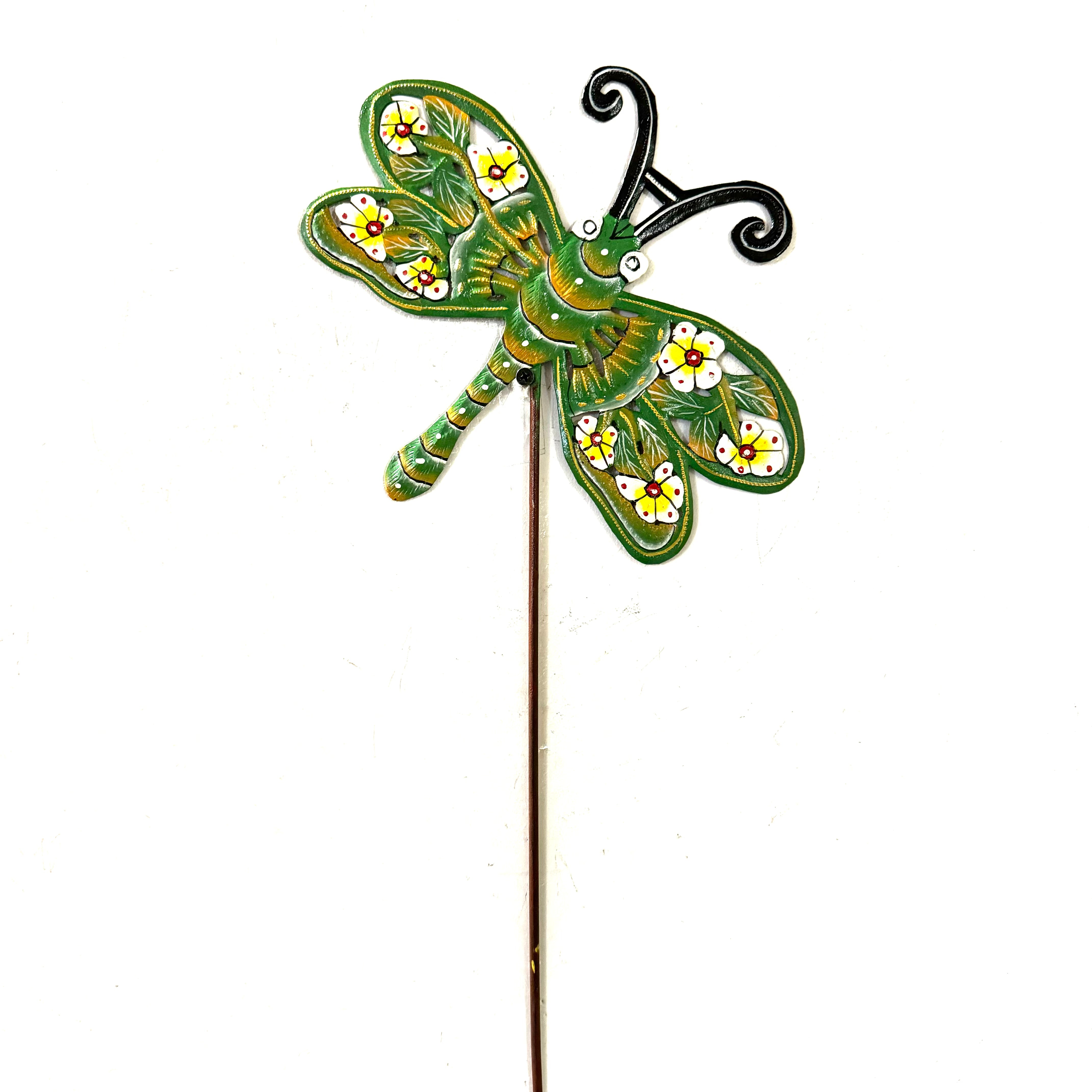 Green Floral Dragonfly Garden Stake