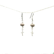 Cross Charm Earring- Taupe