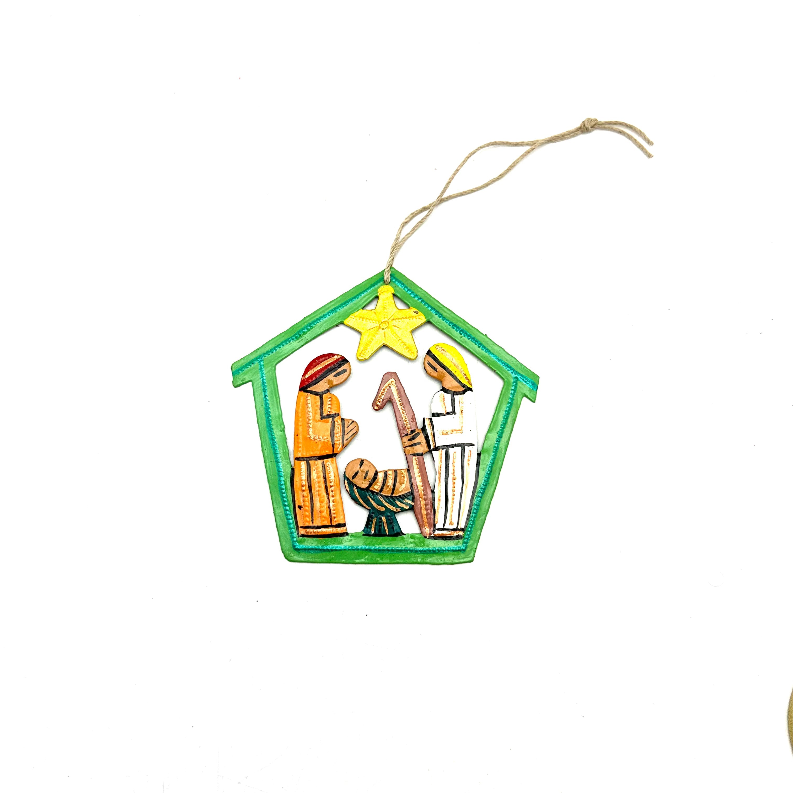 Painted Nativity Ornament- Green
