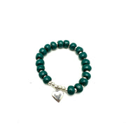 Heart Charm Bracelet- Teal Green