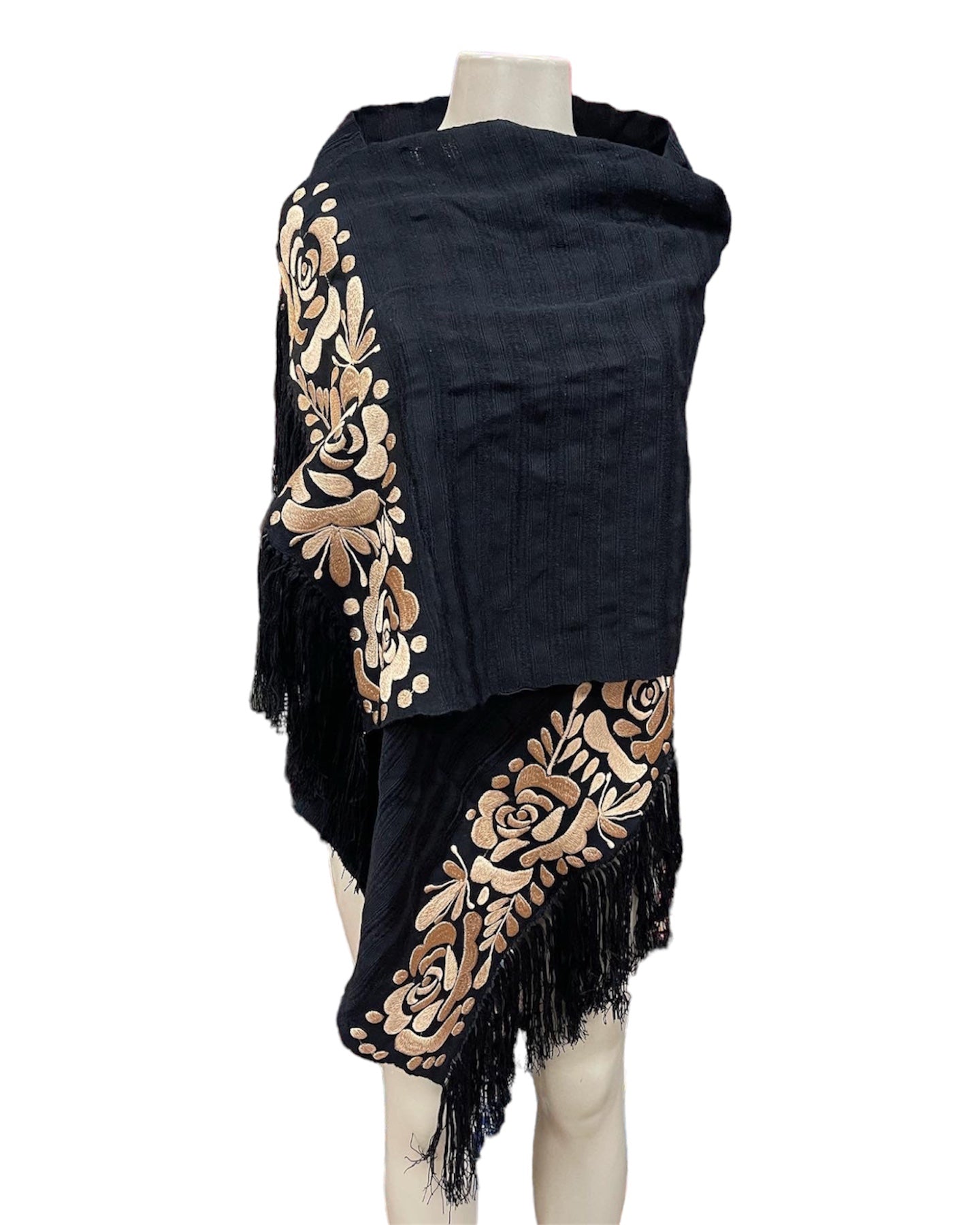 Fine loomed shawl with floral embroidery